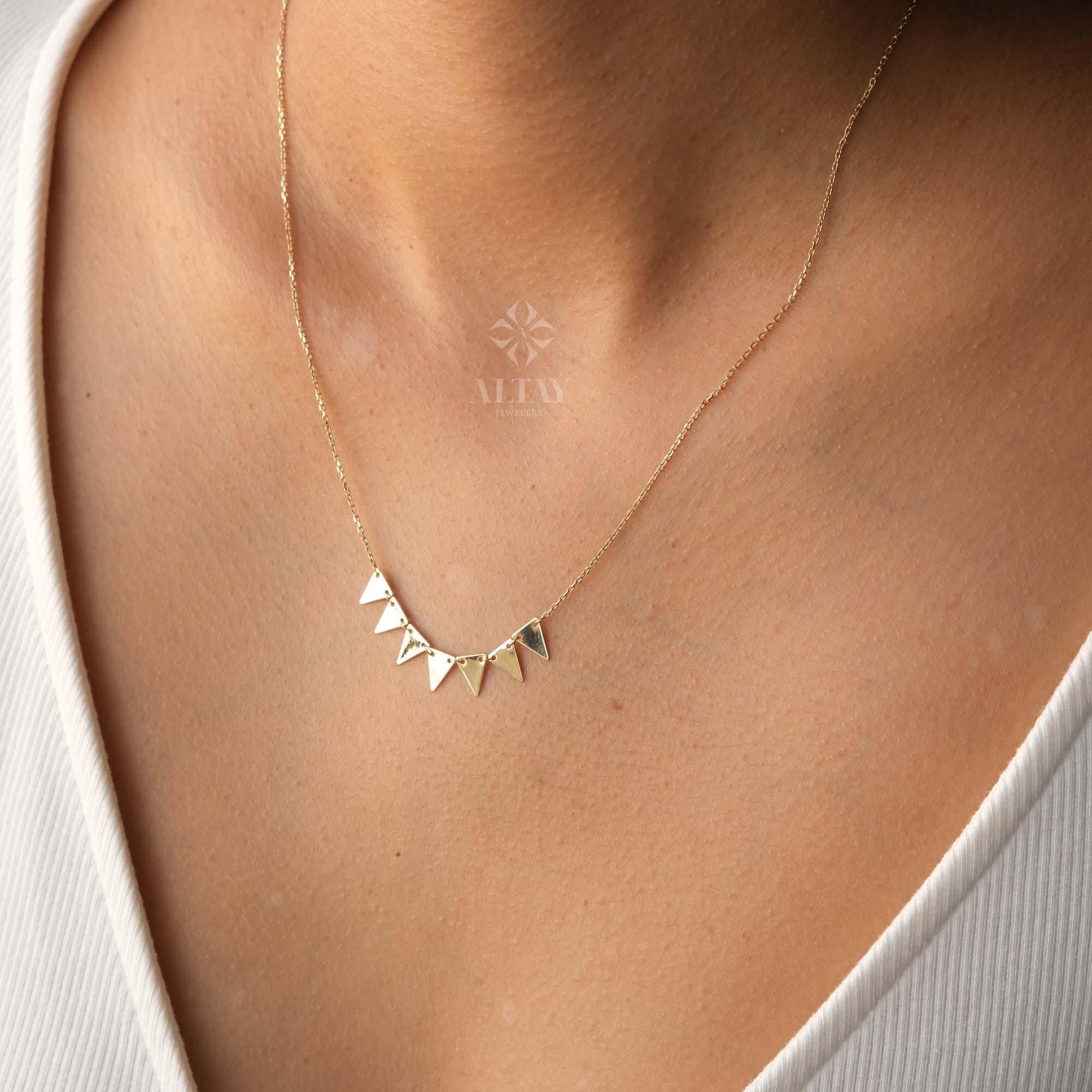 14K Gold Trillion Necklace, Triangle Station Necklace, Mini Triangles Necklace, Geometric Necklace, Minimalist Delicate Modern, Gift For Her