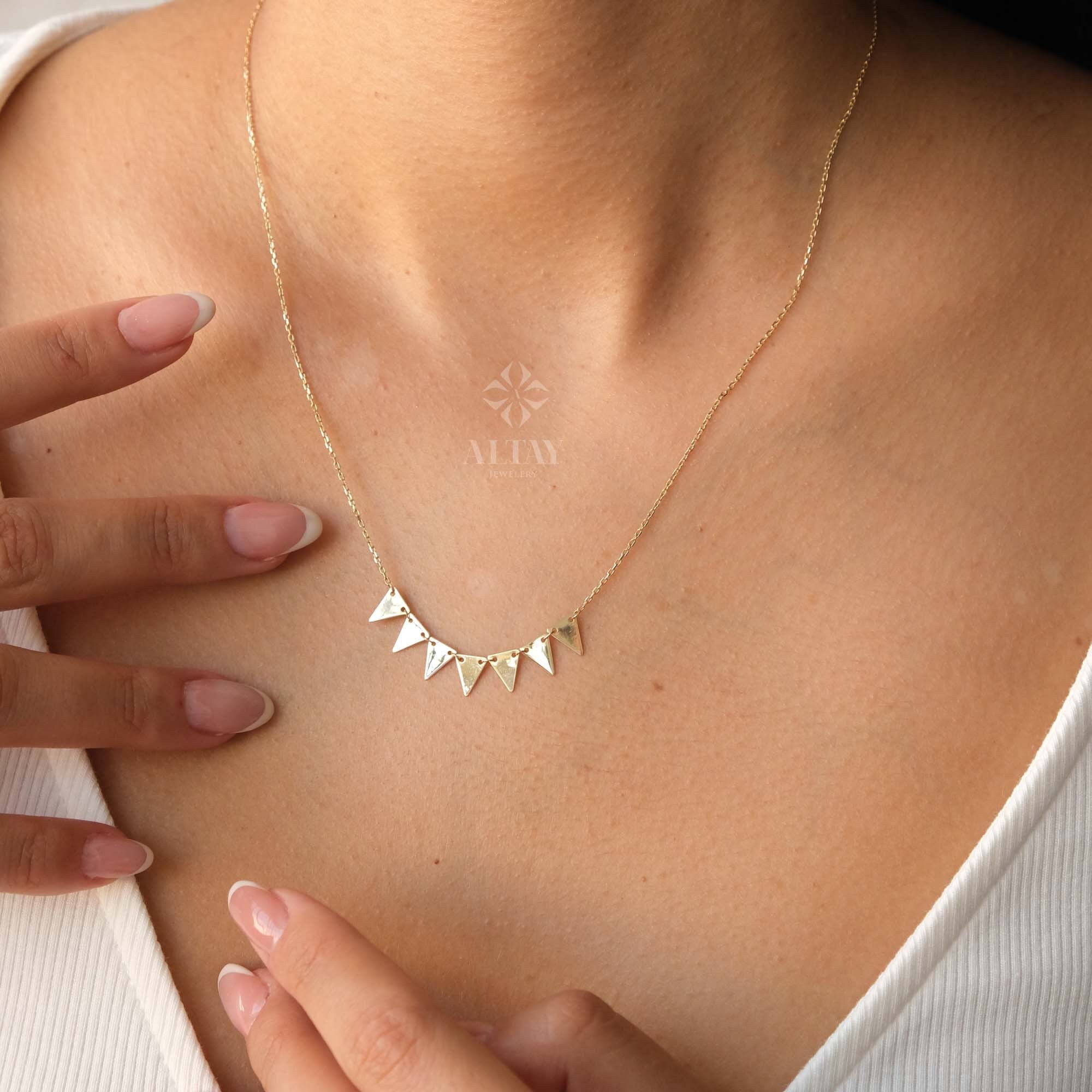 14K Gold Trillion Necklace, Triangle Station Necklace, Mini Triangles Necklace, Geometric Necklace, Minimalist Delicate Modern, Gift For Her
