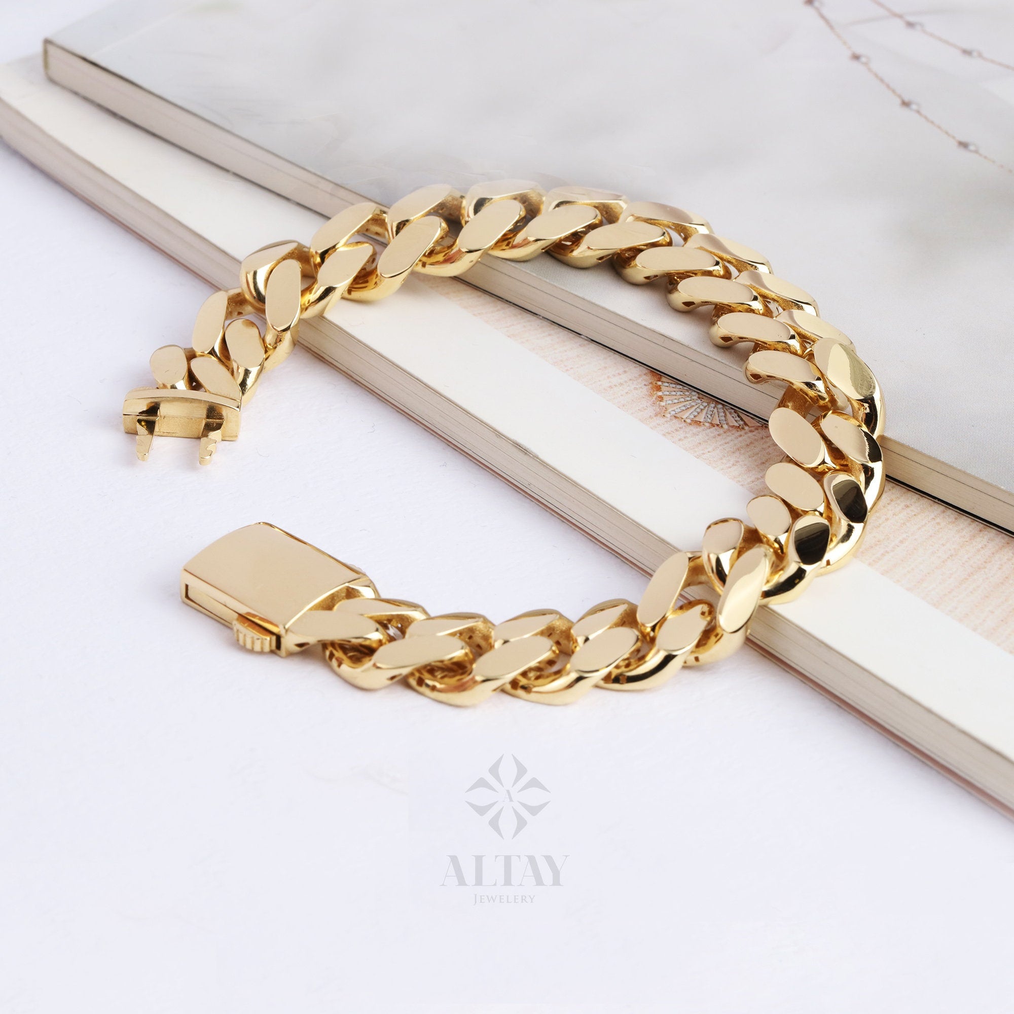 18K Gold Cuban Link Bracelet, 13MM Layering Curb Chain, Miami Cuban Bold Link, Men Women Stacking Bracelet, Chunky Gold Chain