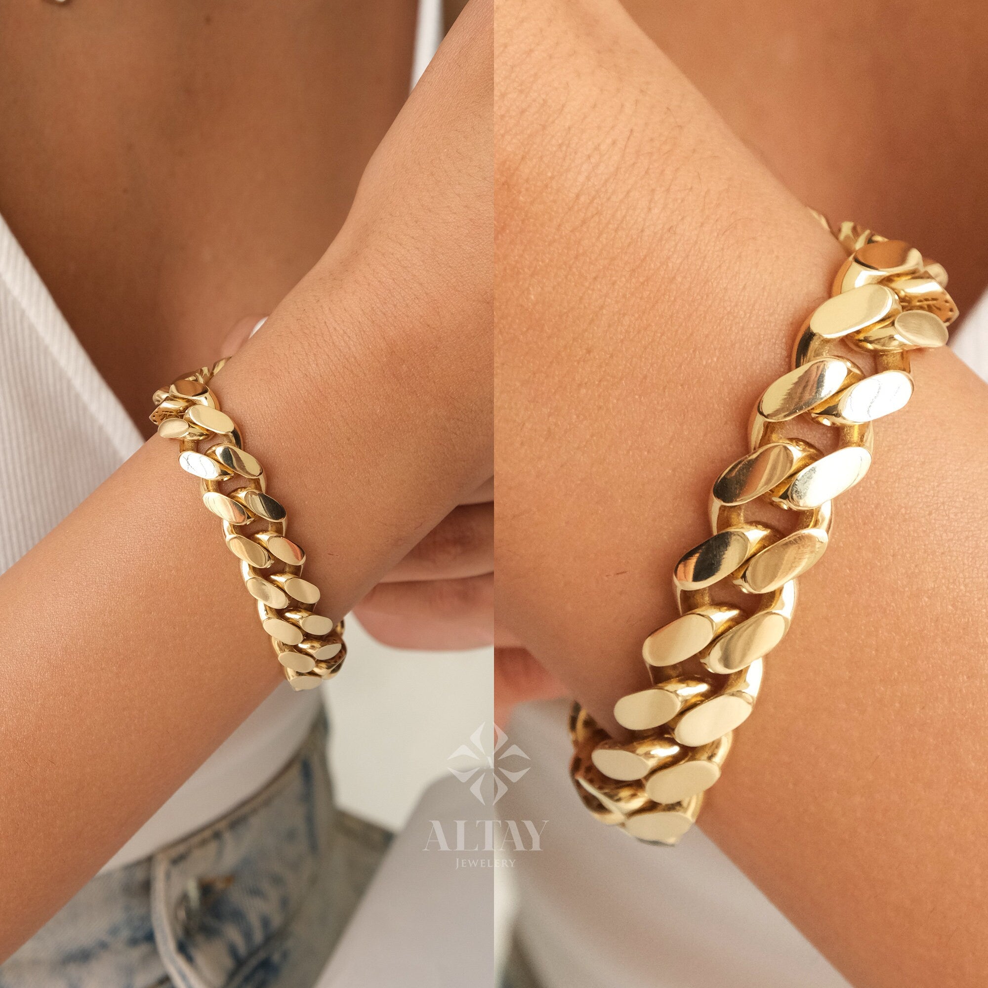 18K Gold Cuban Link Bracelet, 13MM Layering Curb Chain, Miami Cuban Bold Link, Men Women Stacking Bracelet, Chunky Gold Chain