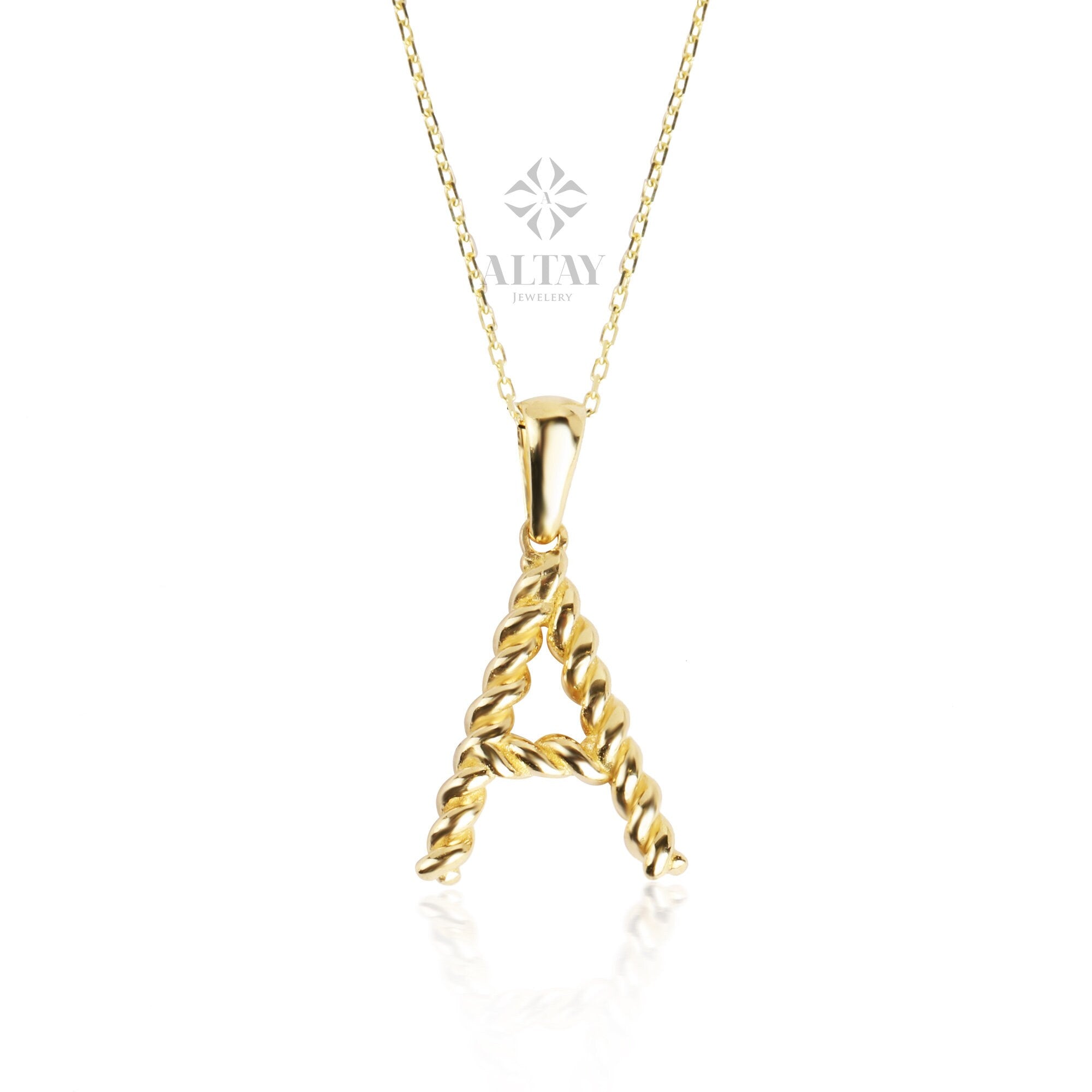 14K Gold Initial Necklace, Rope Gold Letter Necklace, Custom Personalized Necklace, Name Letter Necklace, Initial Charm Pendant, Christmas