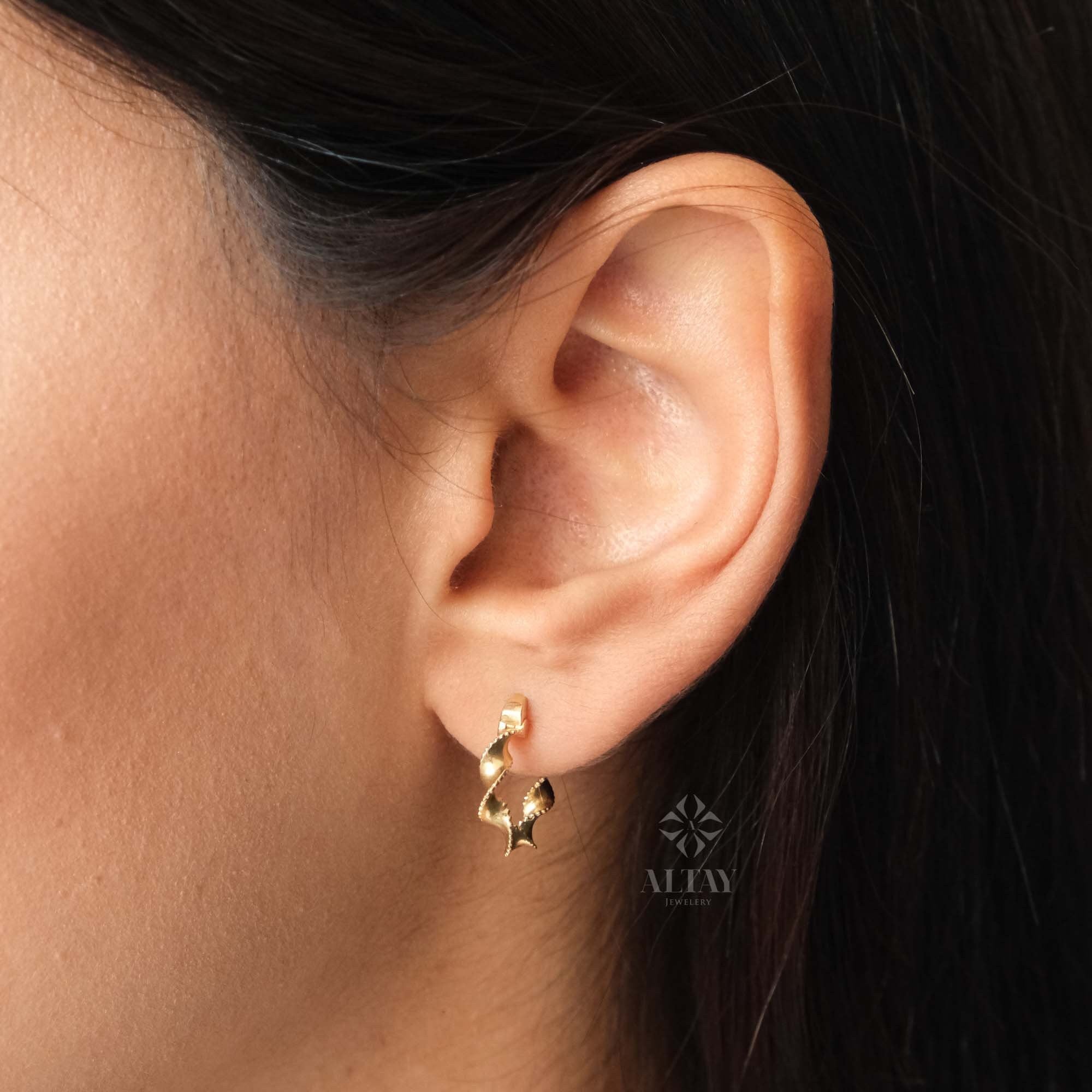 14K Gold Twist Huggie Earrings, Rope Huggie Hoop Earrings, Gold Spiral Hoops, Threader Earrings, Large Twisted Hoop Earrings, Unique Design