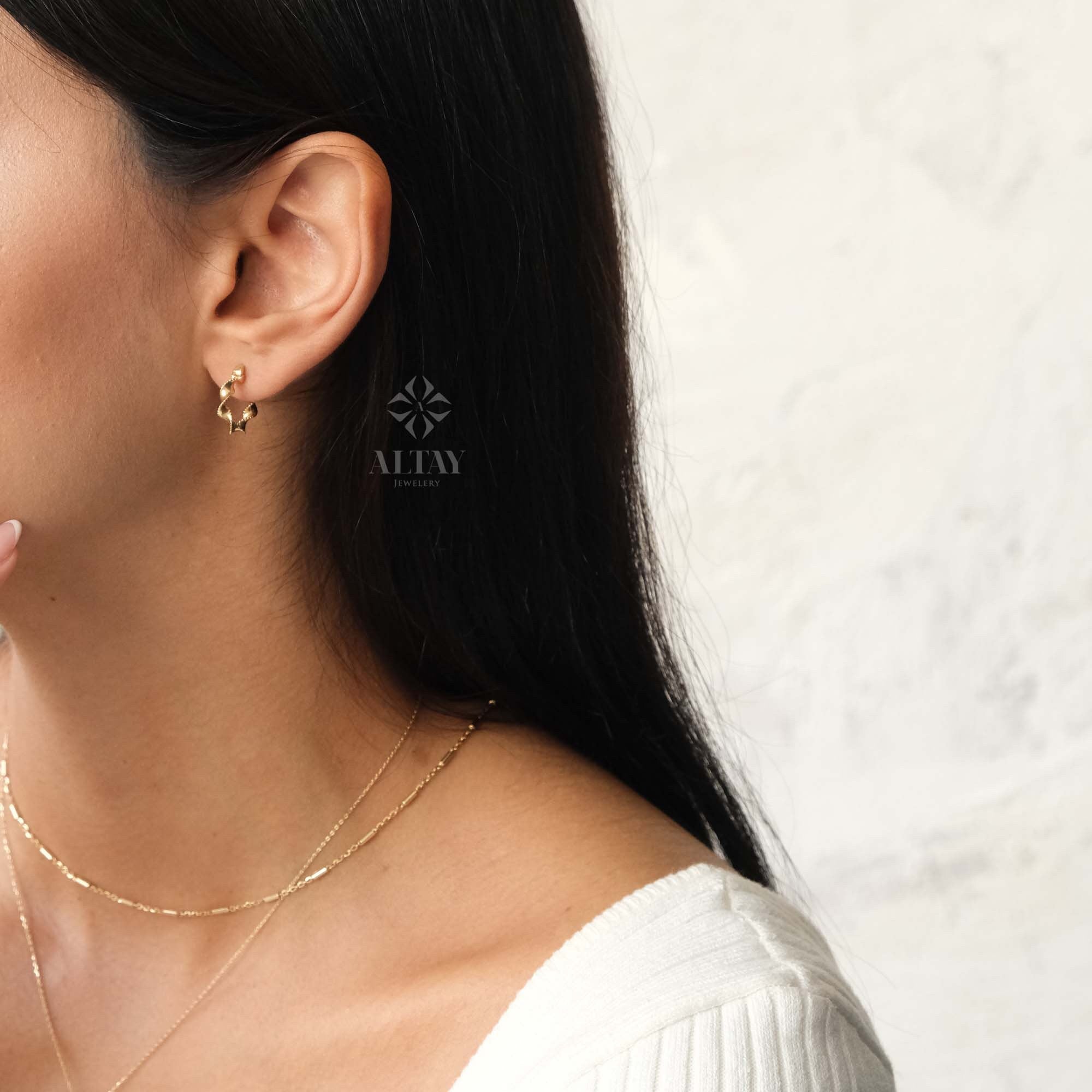 14K Gold Twist Huggie Earrings, Rope Huggie Hoop Earrings, Gold Spiral Hoops, Threader Earrings, Large Twisted Hoop Earrings, Unique Design