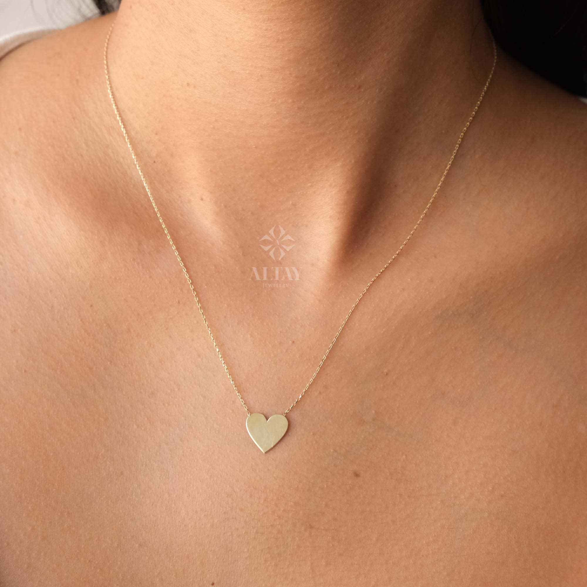 14K Gold Heart Necklace, Custom Heart Necklace, Personalized Gold Necklace, Heart Charm Pendant, Gold Love Necklace, Engrevable Charm