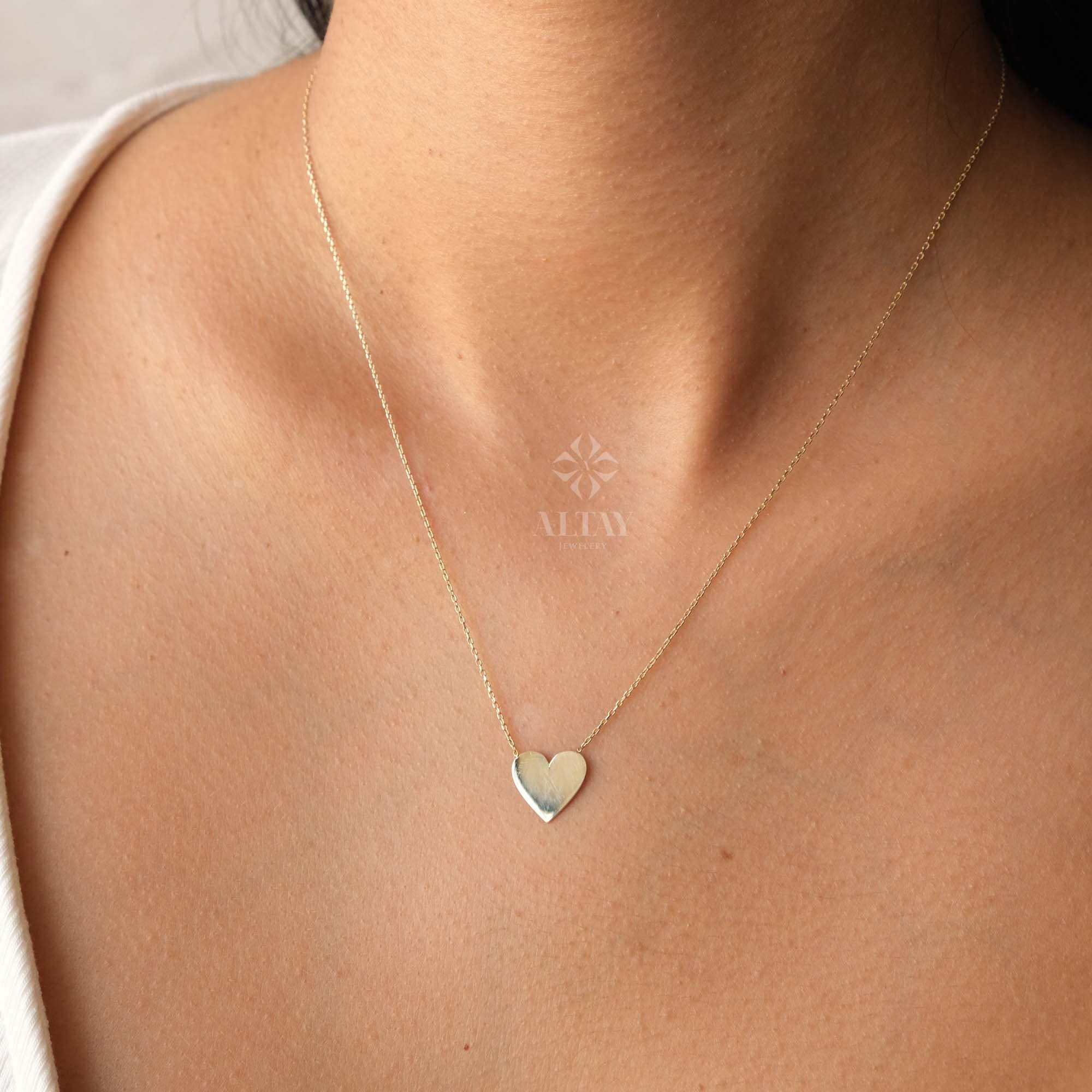 14K Gold Heart Necklace, Custom Heart Necklace, Personalized Gold Necklace, Heart Charm Pendant, Gold Love Necklace, Engrevable Charm