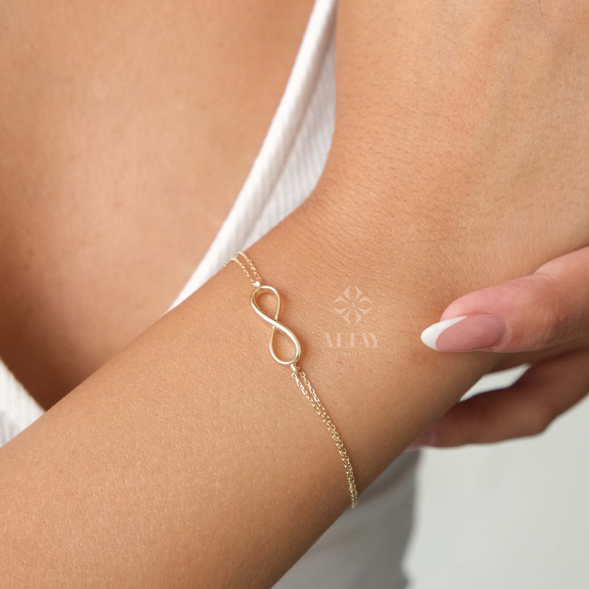 14K Gold Infinity Bracelet, Eternity Charm Bracelet, Minimalist Dainty Endlessness Charm, Wife Jewelry Gift, Delicate Bridesmaid Gift