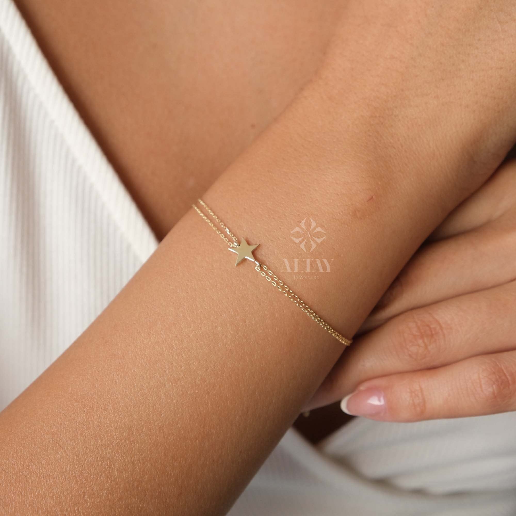 14K Gold Star Bracelet, Tiny Star Bracelet, Dainty Celestial Jewelry, Minimalist Star Charm Bracelet, Handmade Bracelet, Graduation Gift