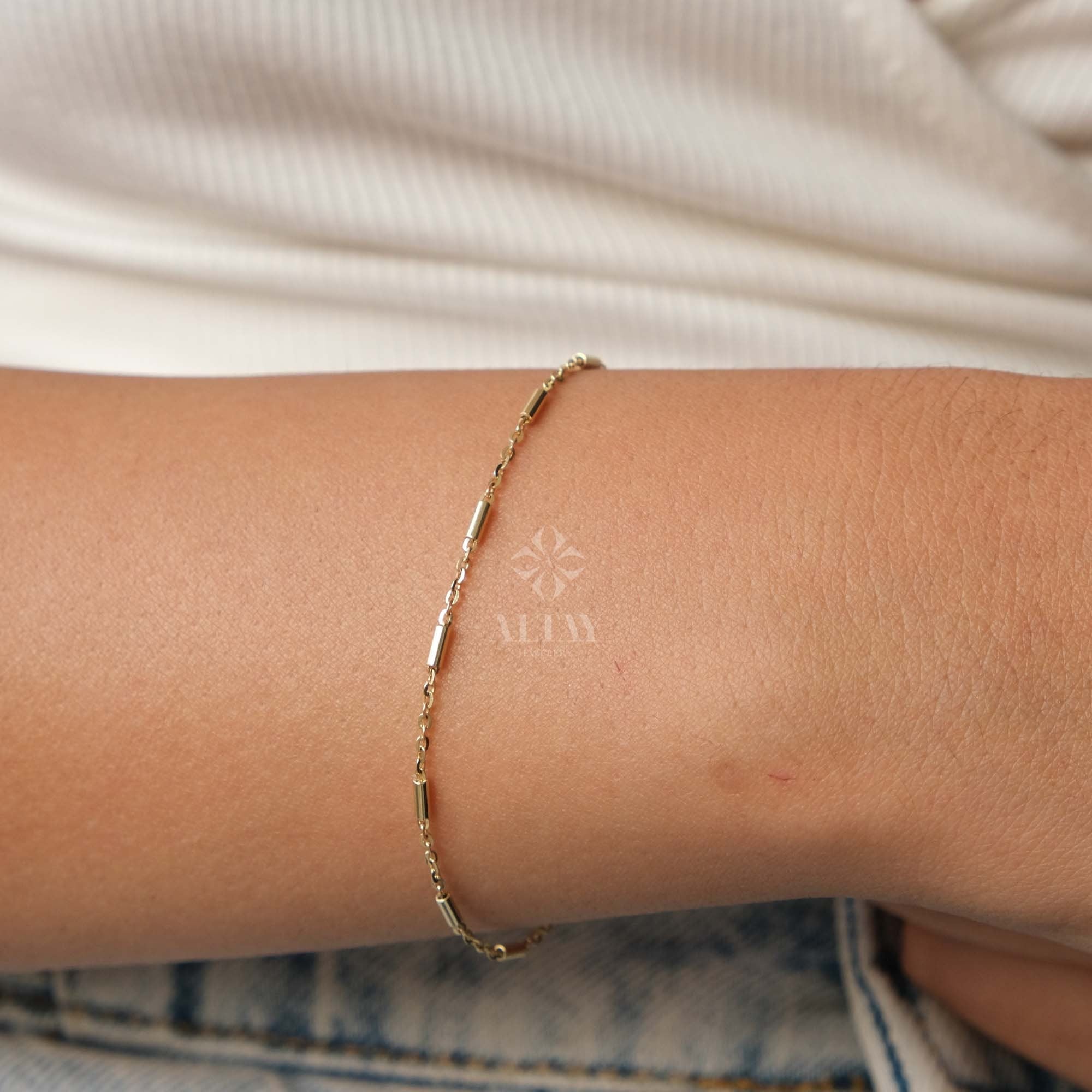14K Gold Tube Chain Bracelet, Tube Chain Bracelet, Cylinder Long Tube Chain, Christening Bracelet , Chunky Chain Rolo, Light Tone Bracelet