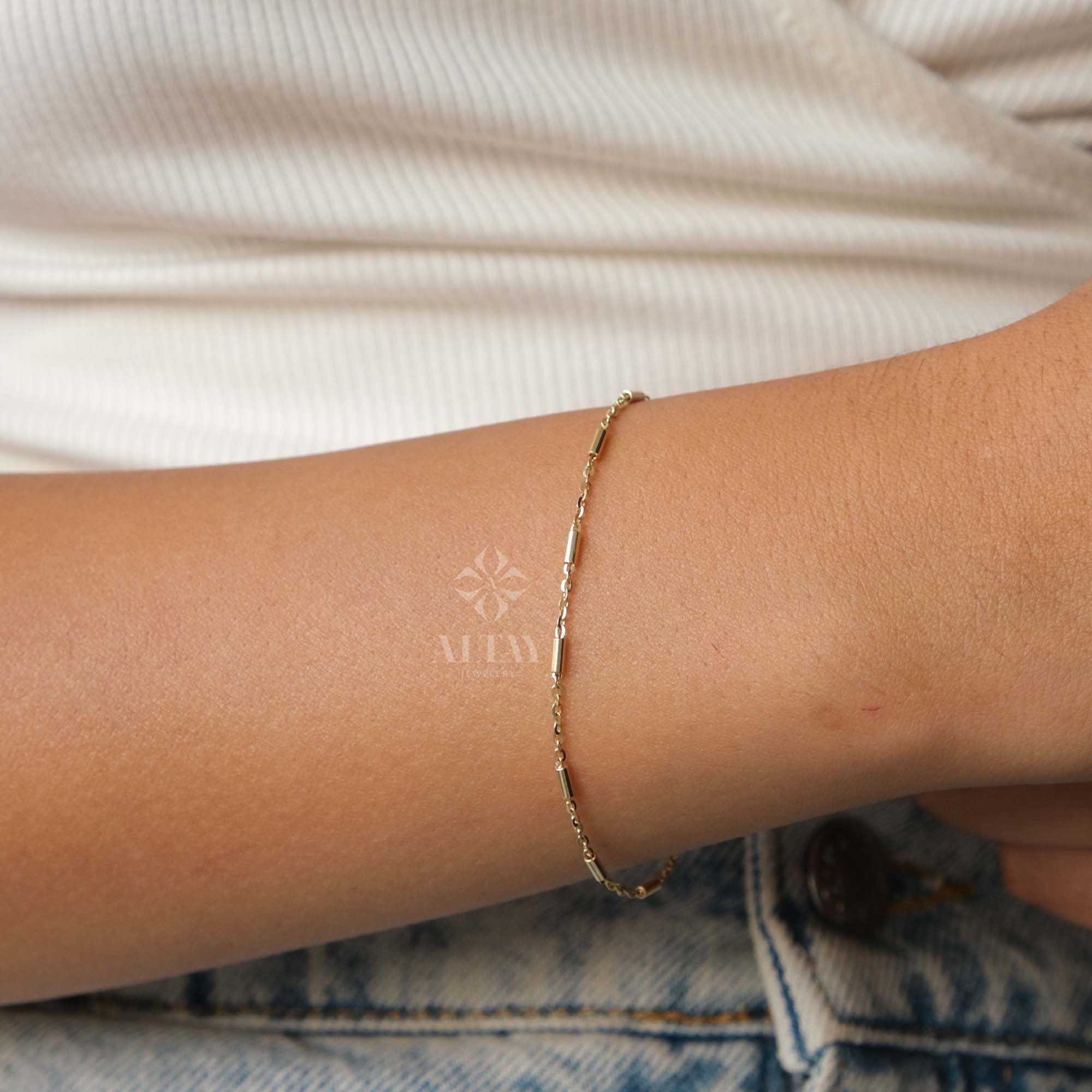 14K Gold Tube Chain Bracelet, Tube Chain Bracelet, Cylinder Long Tube Chain, Christening Bracelet , Chunky Chain Rolo, Light Tone Bracelet