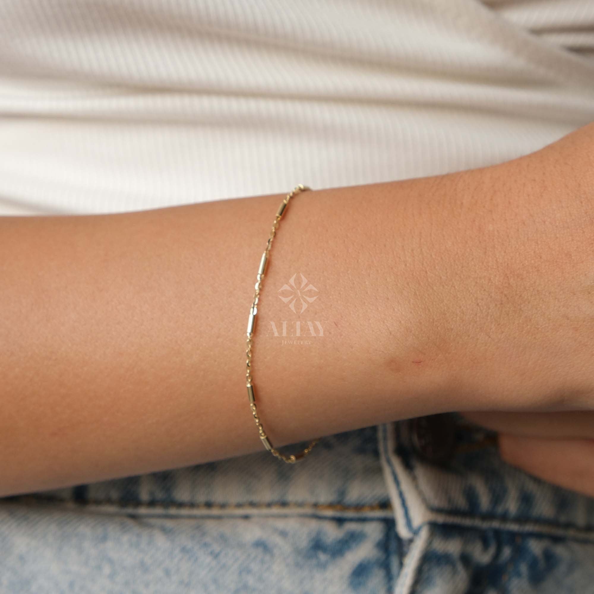 14K Gold Tube Chain Bracelet, Tube Chain Bracelet, Cylinder Long Tube Chain, Christening Bracelet , Chunky Chain Rolo, Light Tone Bracelet