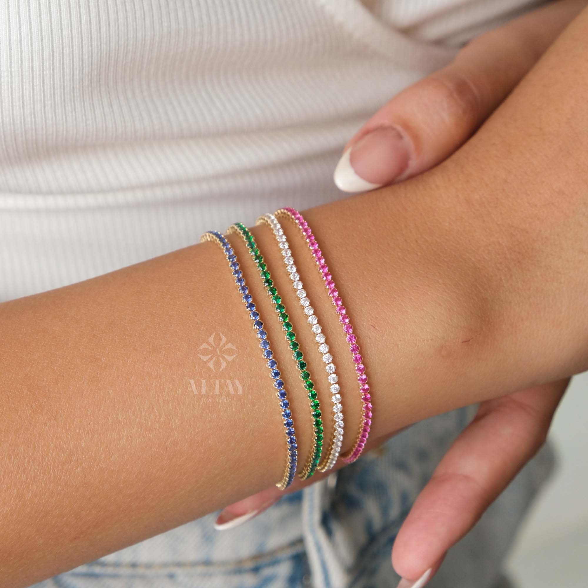 14K Gold Tennis Bracelet, 2mm Tennis Bracelet, Birthstone Tennis Bracelets, Custom Gemstone Bracelet, Personalized Men Women Gift