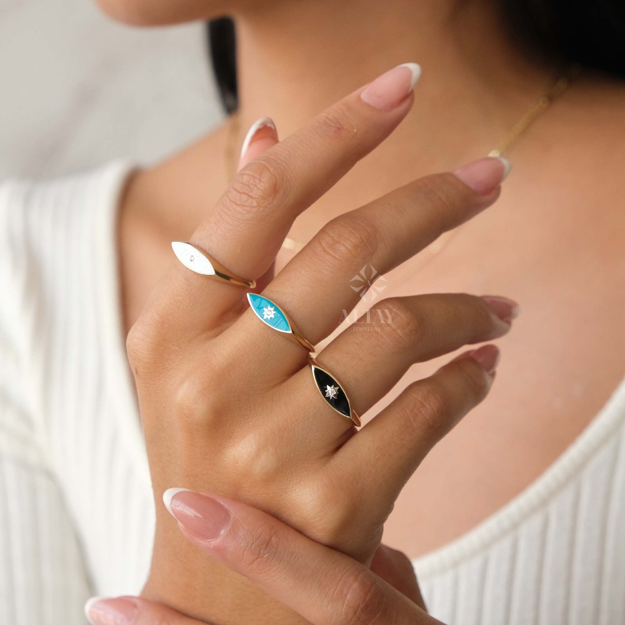 14K Gold North Star Signet Ring, Colorful Star Rings, Polaris Signet Band Ring, Chance Ring, Astrology Starburst Ring, Celestial Pinky Ring