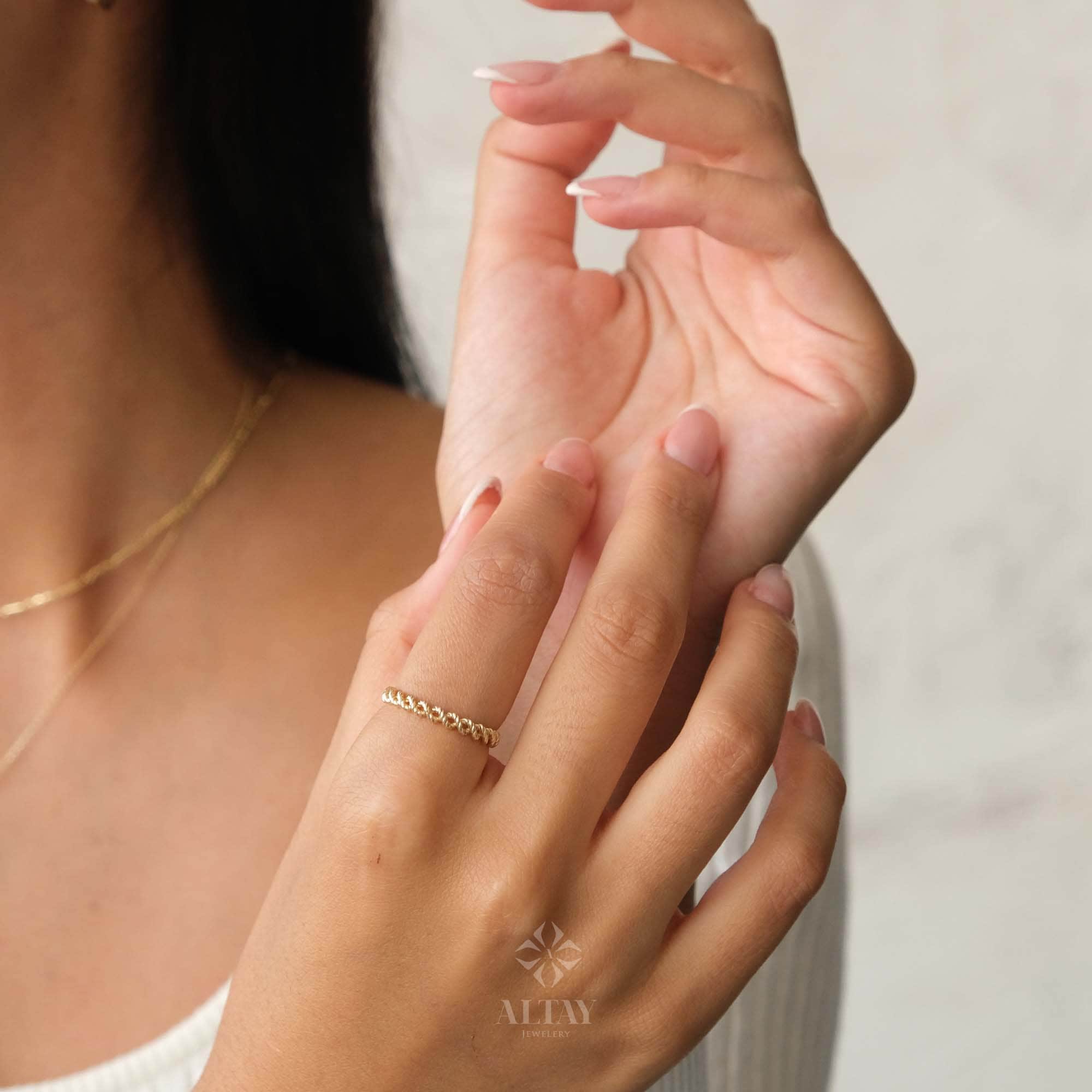 14K Gold Twist Ring, Croissant Braided 3mm Ring, Gold Rope Statement Ring, Twisted Diamond Cut Line Ring, Fine Jewelry, Gift For Her