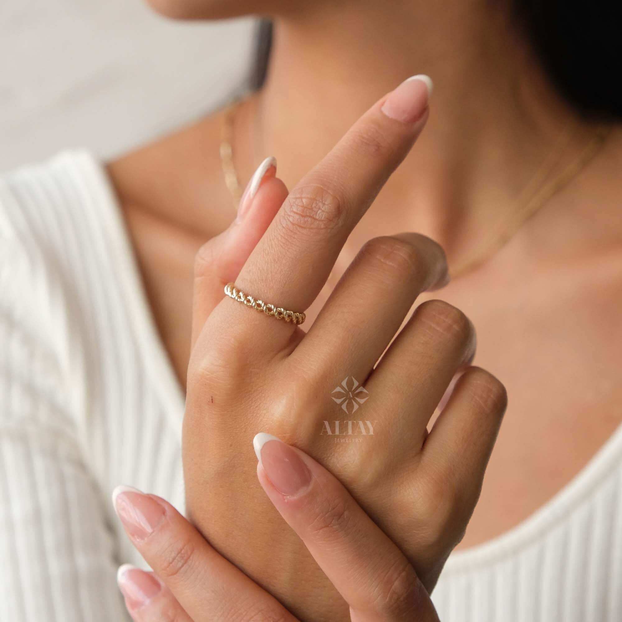 14K Gold Twist Ring, Croissant Braided 3mm Ring, Gold Rope Statement Ring, Twisted Diamond Cut Line Ring, Fine Jewelry, Gift For Her