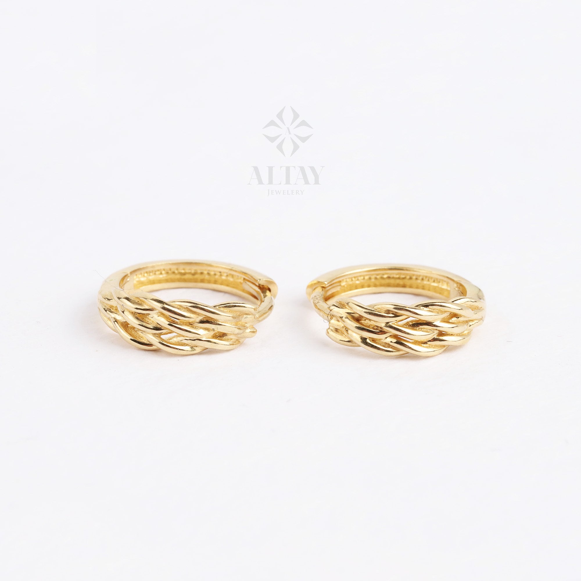 14K Gold Leaf Hoop Earrings, Small Leaf Huggies, Braided Huggie Earrings, Gold Tiny Hoop Earrings, Huggies Hoop, Dainty Hoop Earrings