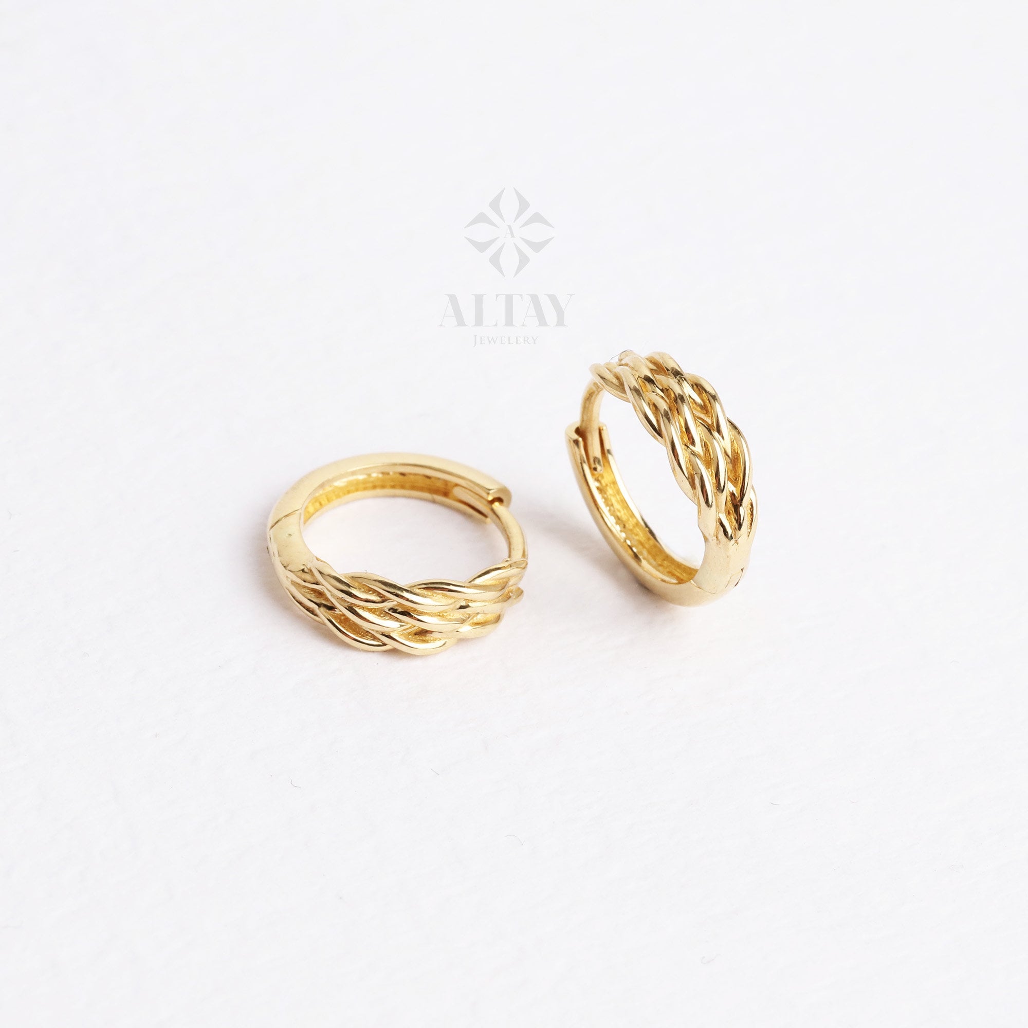 14K Gold Leaf Hoop Earrings, Small Leaf Huggies, Braided Huggie Earrings, Gold Tiny Hoop Earrings, Huggies Hoop, Dainty Hoop Earrings