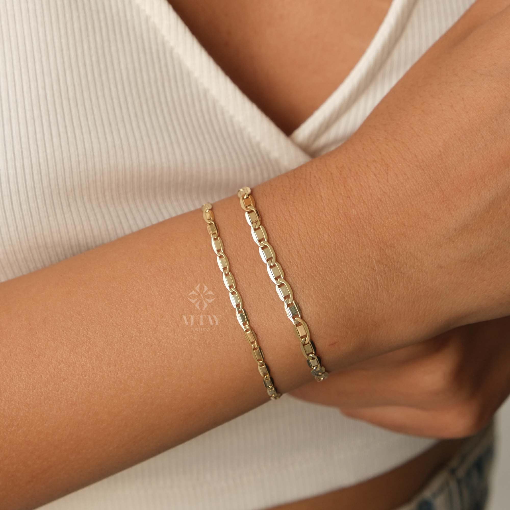 14K Gold Velentino Chain Bracelet, 2.5mm 4mm Figaro Mariner Chain, Light Tone Unisex Chain, Figaro Anklet, Layering Chain, Gift For Her Him