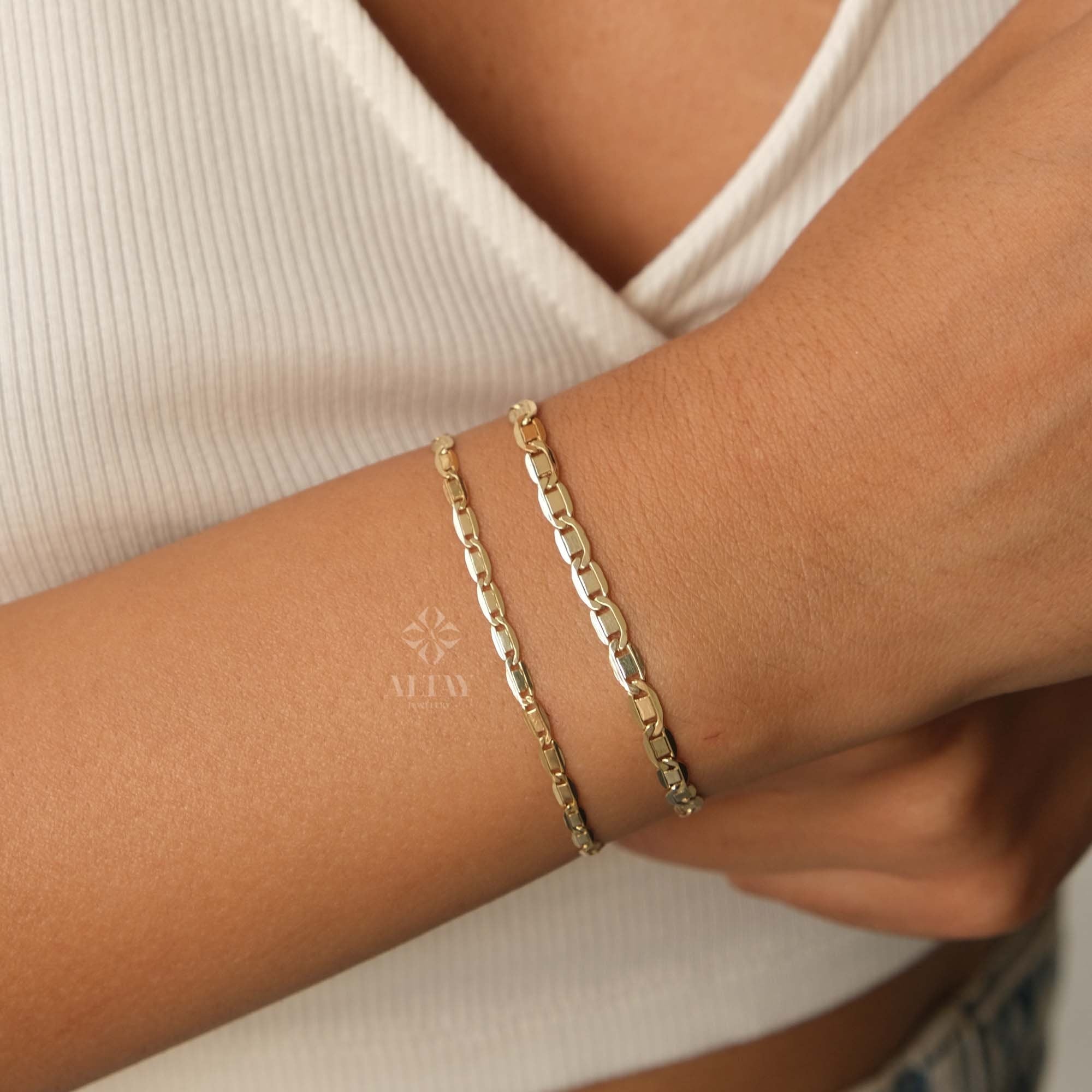 14K Gold Velentino Chain Bracelet, 2.5mm 4mm Figaro Mariner Chain, Light Tone Unisex Chain, Figaro Anklet, Layering Chain, Gift For Her Him