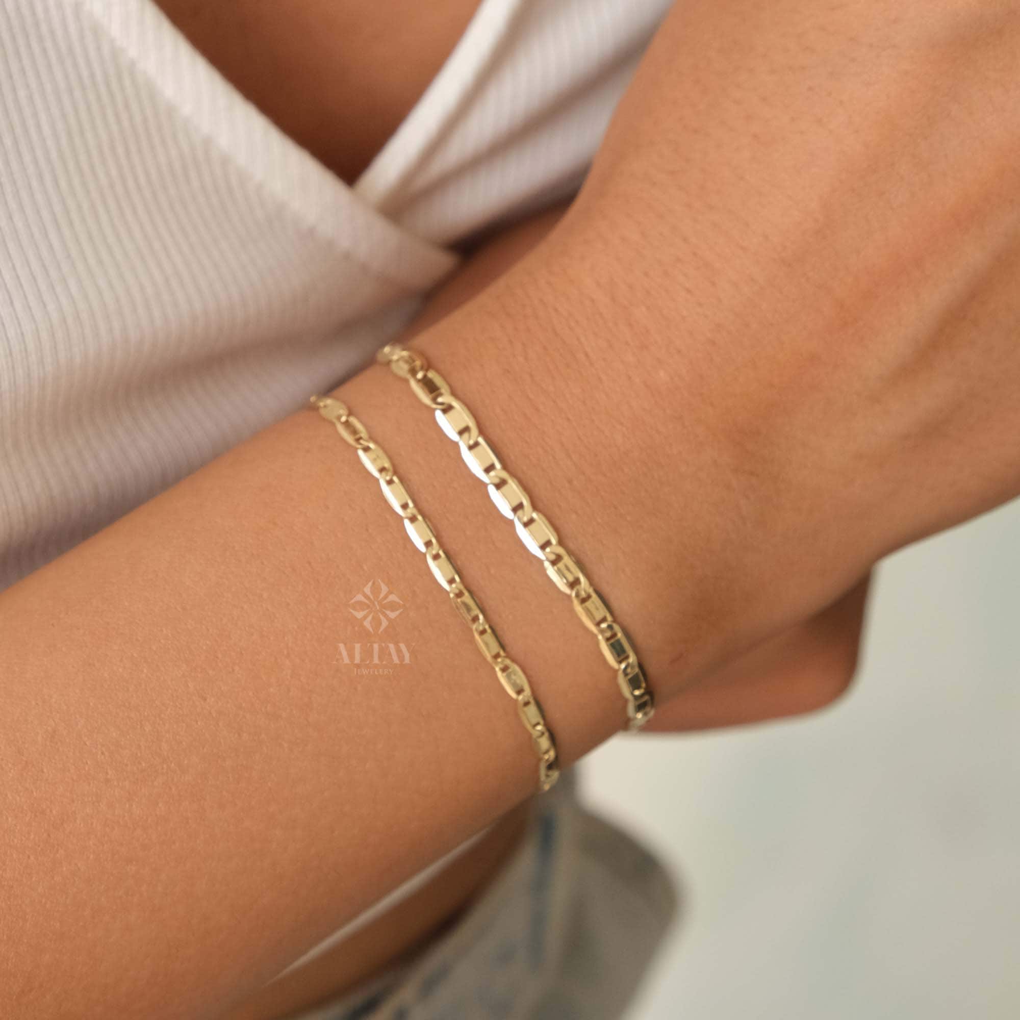 14K Gold Velentino Chain Bracelet, 2.5mm 4mm Figaro Mariner Chain, Light Tone Unisex Chain, Figaro Anklet, Layering Chain, Gift For Her Him