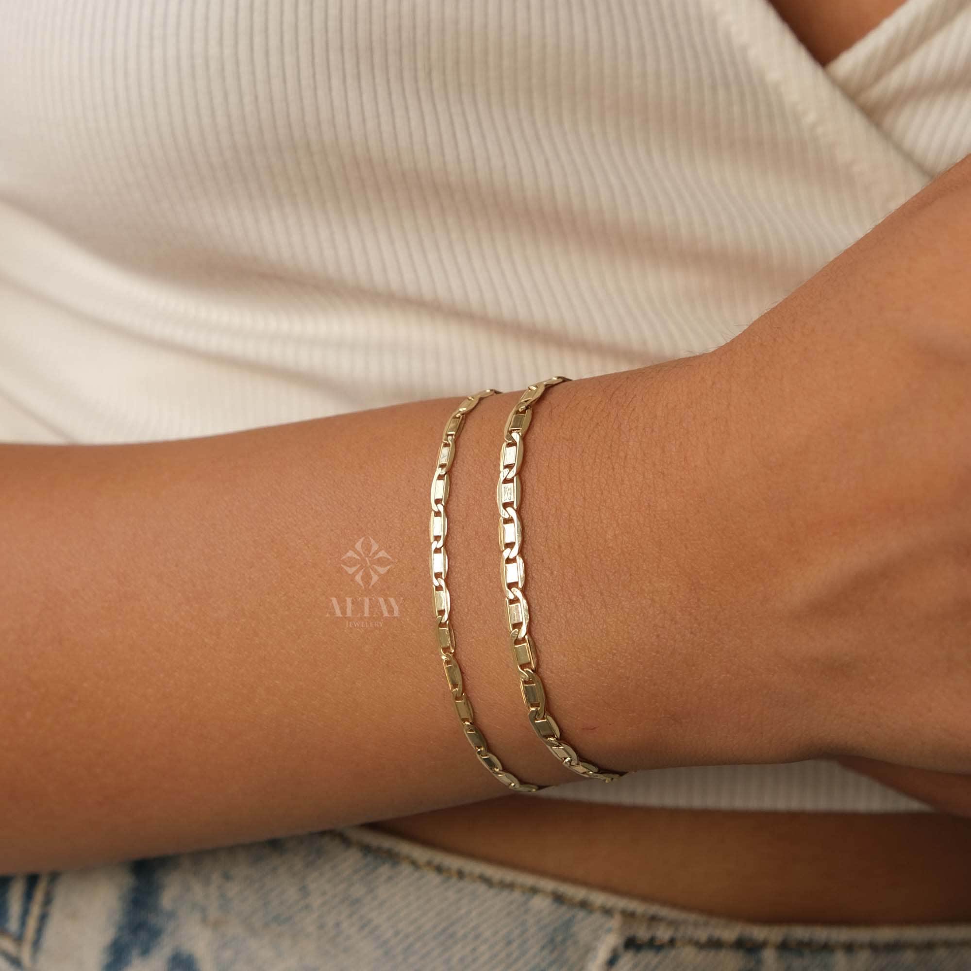 14K Gold Velentino Chain Bracelet, 2.5mm 4mm Figaro Mariner Chain, Light Tone Unisex Chain, Figaro Anklet, Layering Chain, Gift For Her Him