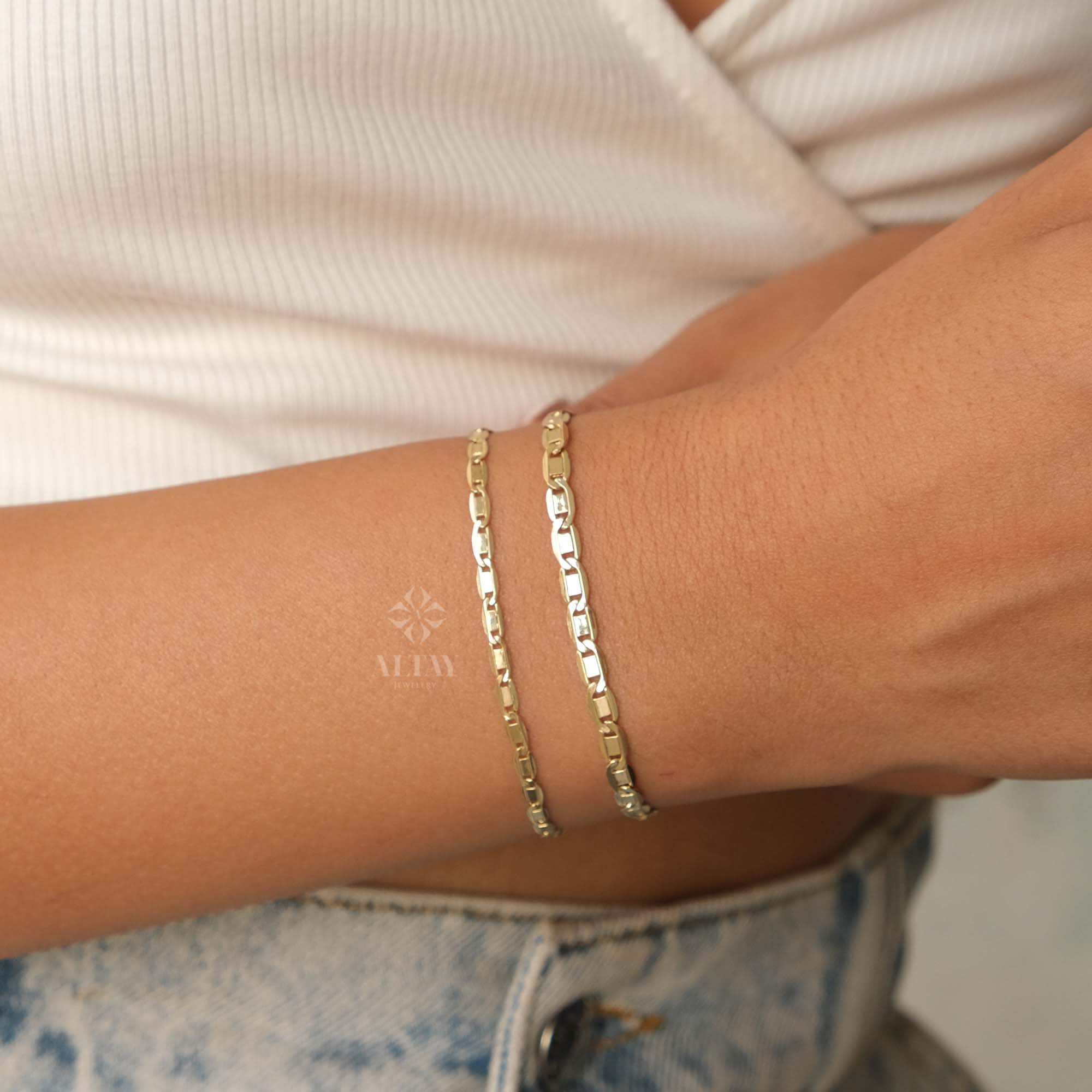 14K Gold Velentino Chain Bracelet, 2.5mm 4mm Figaro Mariner Chain, Light Tone Unisex Chain, Figaro Anklet, Layering Chain, Gift For Her Him