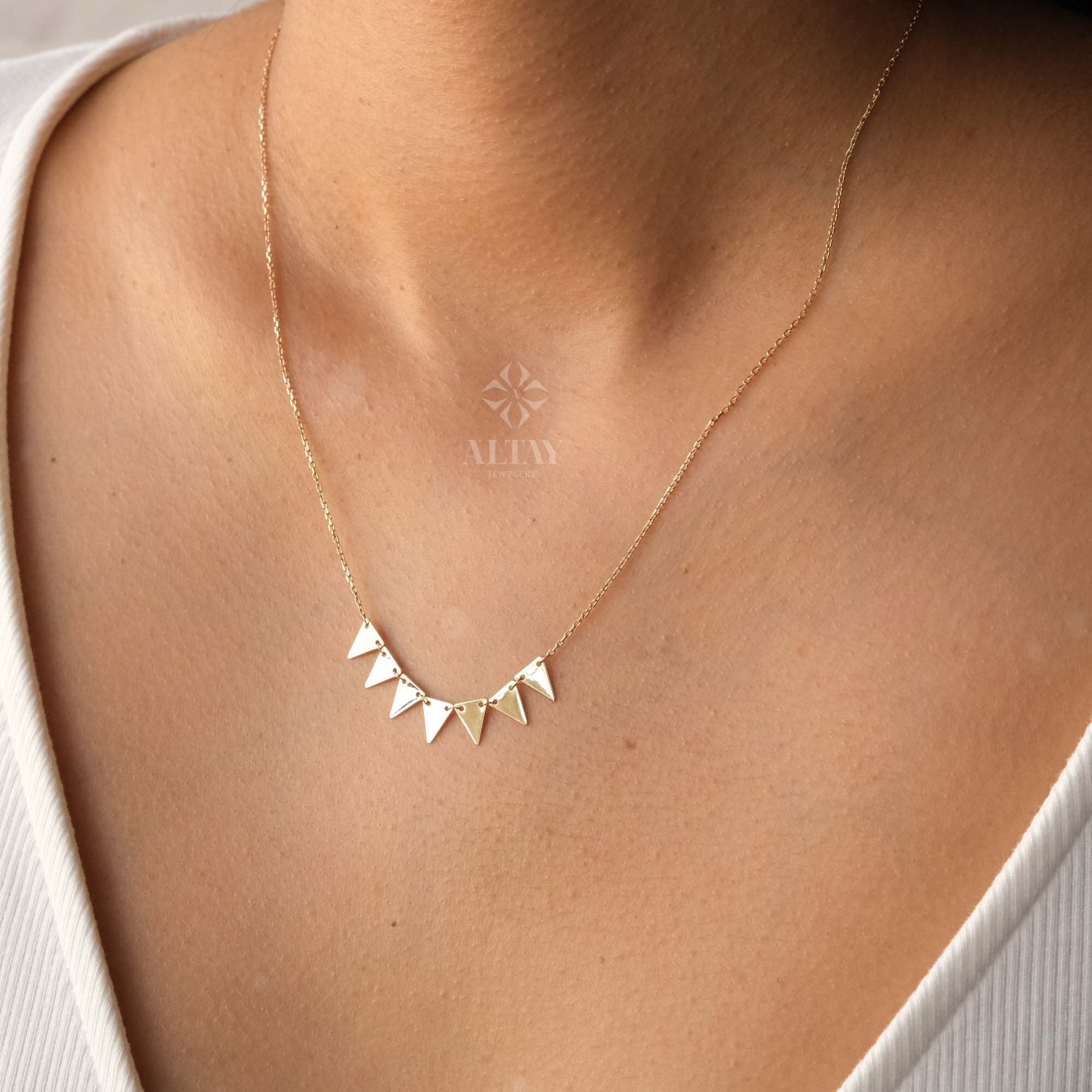 14K Gold Trillion Necklace, Triangle Station Necklace, Mini Triangles Necklace, Geometric Necklace, Minimalist Delicate Modern, Gift For Her