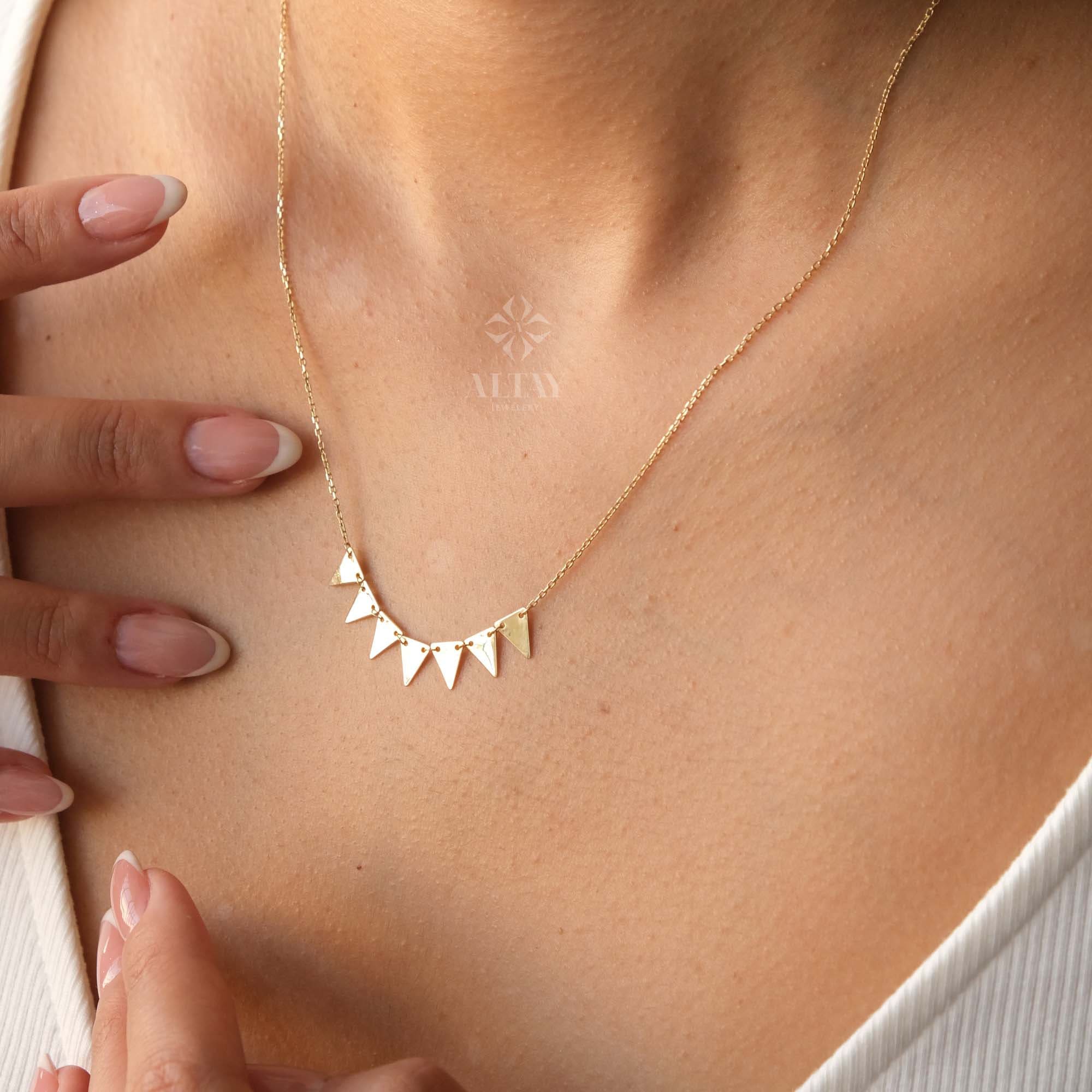 14K Gold Trillion Necklace, Triangle Station Necklace, Mini Triangles Necklace, Geometric Necklace, Minimalist Delicate Modern, Gift For Her