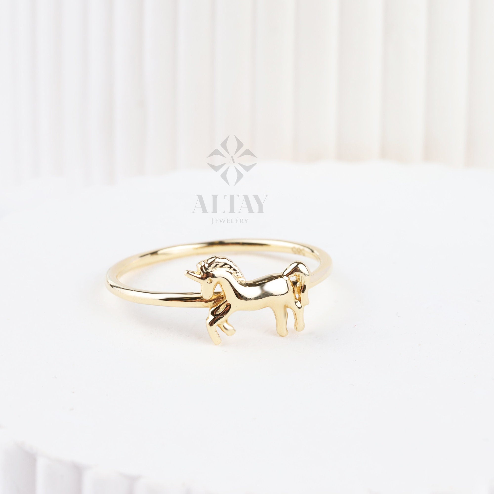 14K Gold Horse Ring, Unicorn Gold Band Ring, 14k Animal Gold Ring, Trendy Minimalist Ring, Stacking Gold Ring, Unisex Gold Ring