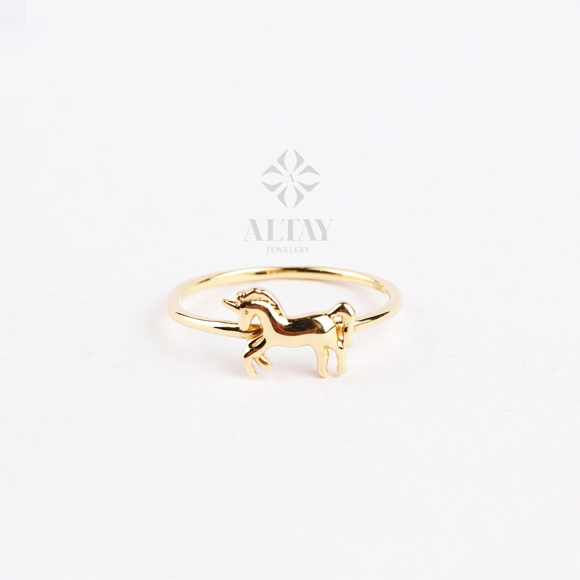 14K Gold Horse Ring, Unicorn Gold Band Ring, 14k Animal Gold Ring, Trendy Minimalist Ring, Stacking Gold Ring, Unisex Gold Ring