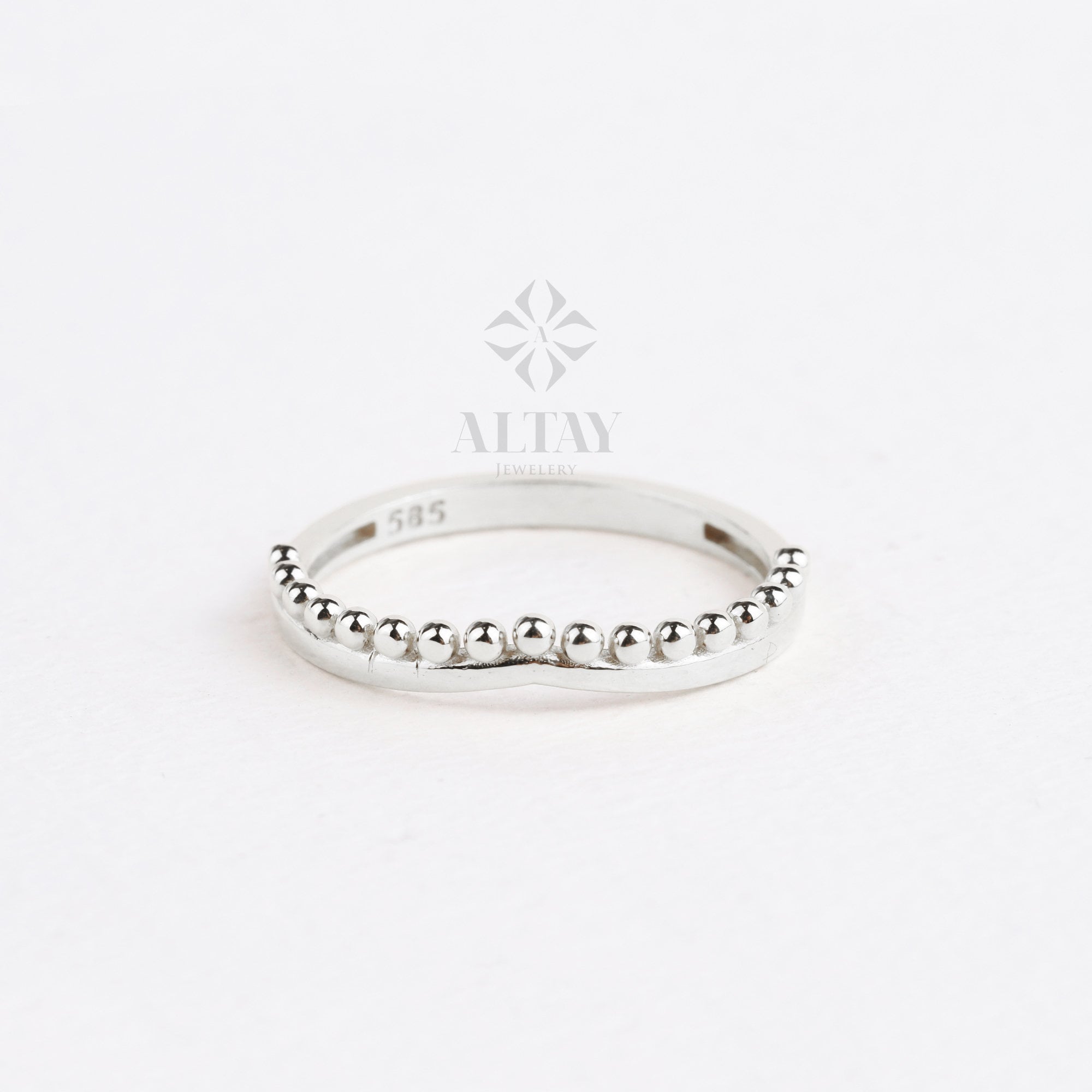 14K Gold Crown Ring, Crown Band Ring, Princess Crown Wedding Ring, Dainty Stacking Ring, Queen Beaded Ring, Vintage Stacking Band Ring