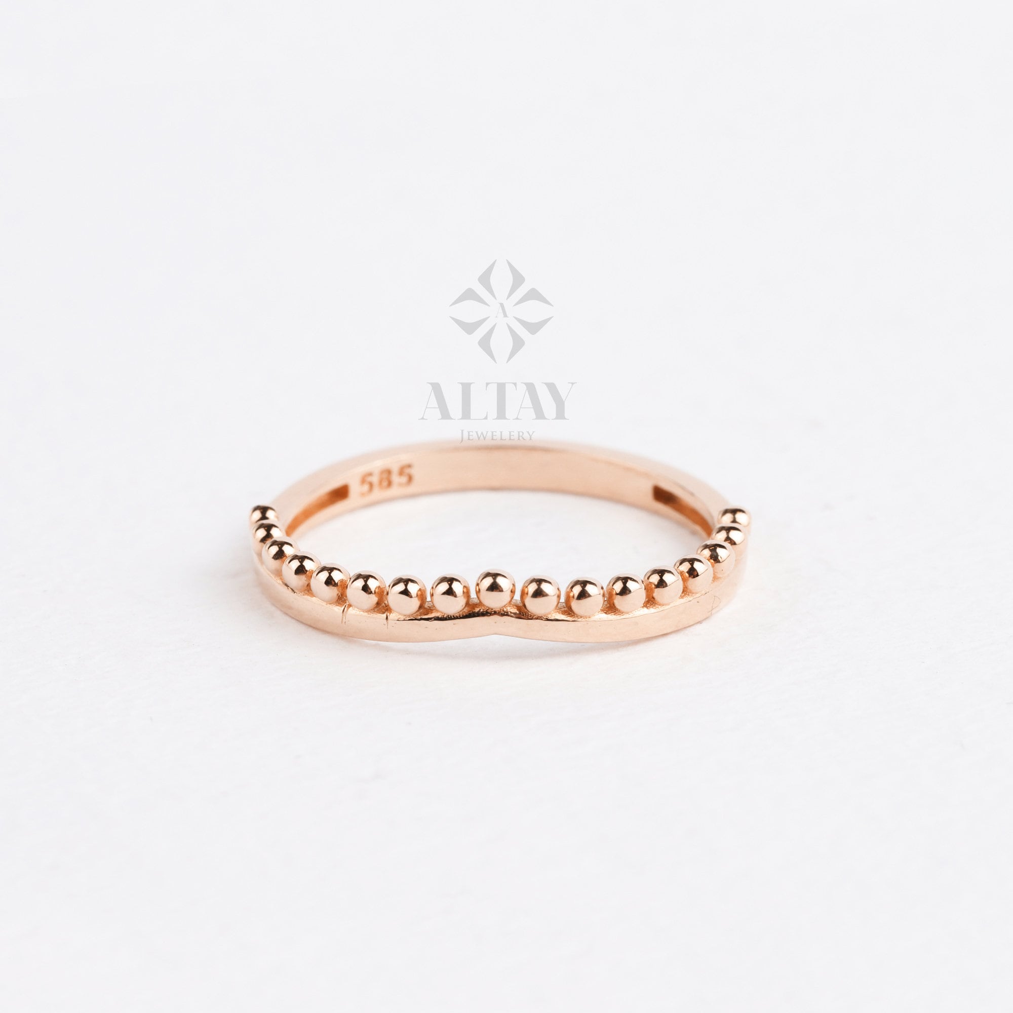 14K Gold Crown Ring, Crown Band Ring, Princess Crown Wedding Ring, Dainty Stacking Ring, Queen Beaded Ring, Vintage Stacking Band Ring