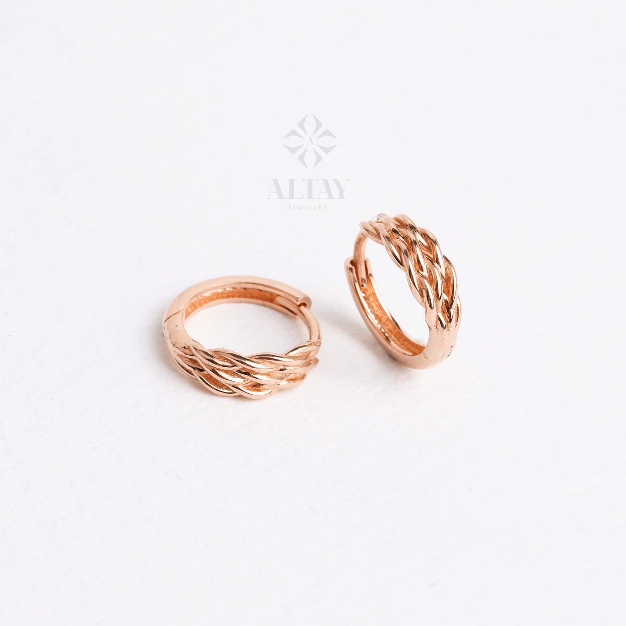 14K Gold Leaf Hoop Earrings, Small Leaf Huggies, Braided Huggie Earrings, Gold Tiny Hoop Earrings, Huggies Hoop, Dainty Hoop Earrings