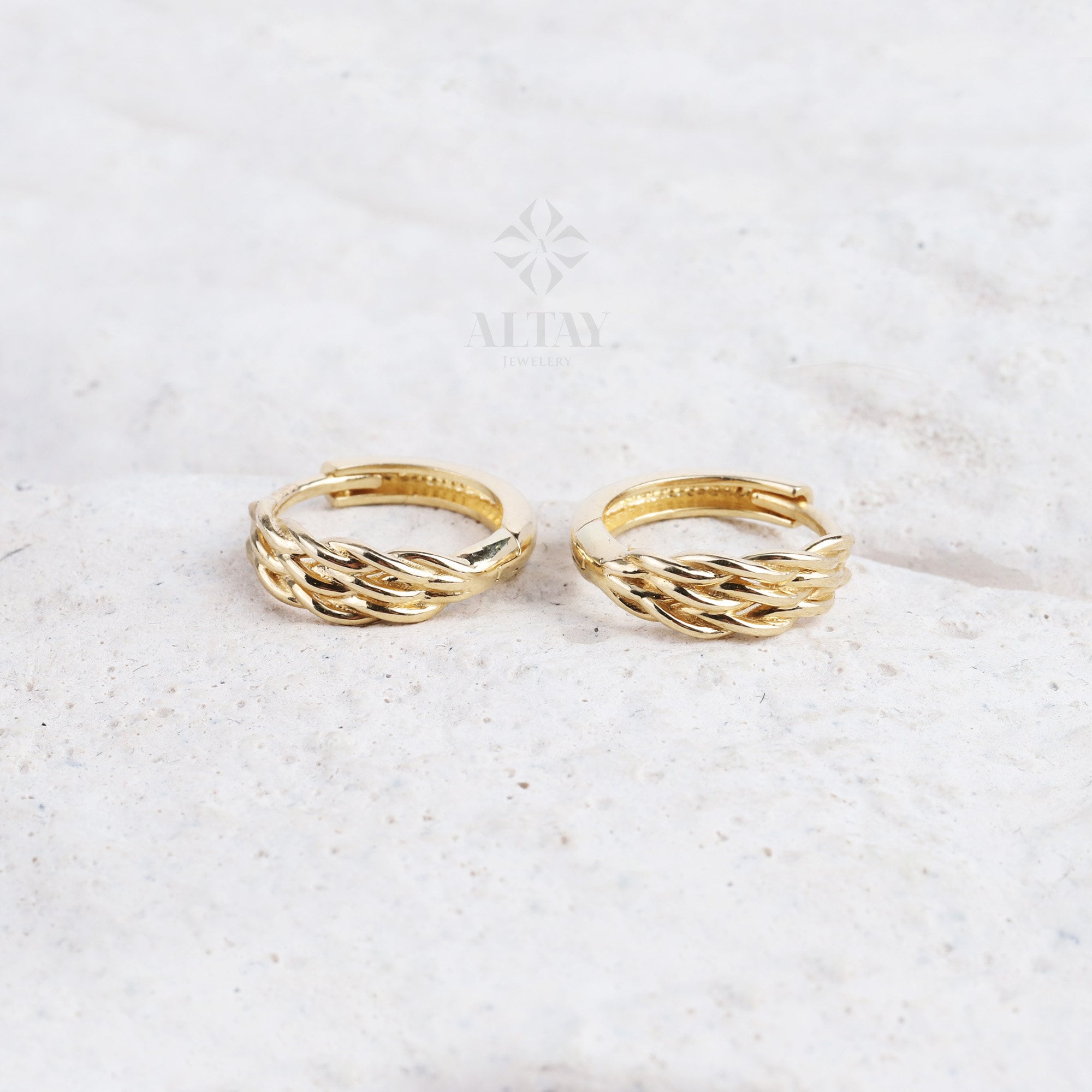 14K Gold Leaf Hoop Earrings, Small Leaf Huggies, Braided Huggie Earrings, Gold Tiny Hoop Earrings, Huggies Hoop, Dainty Hoop Earrings