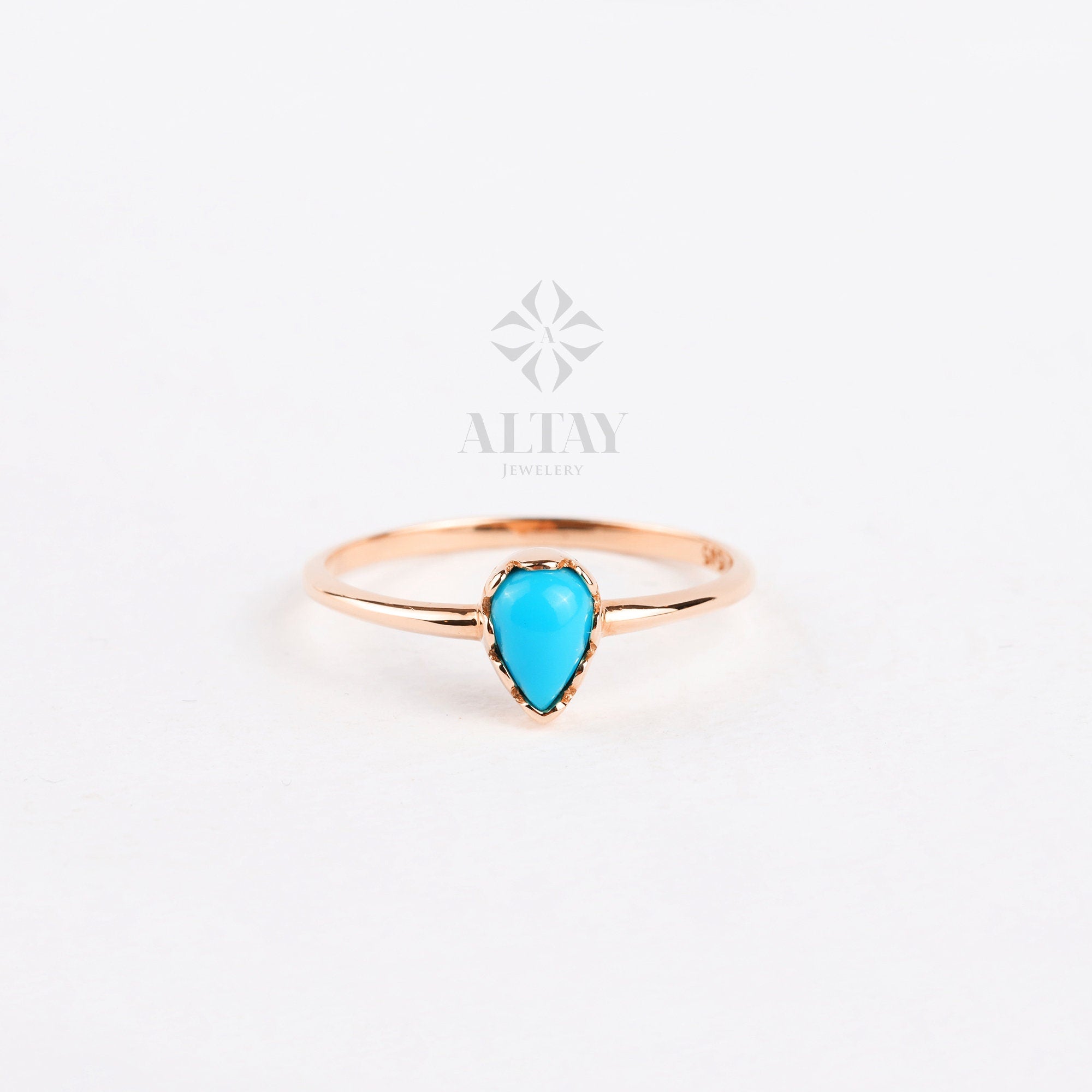 14K Solid Gold Drop Ring, Turquoise Pear Stone Ring, Dainty Knuckle Band, Stackable Ring, Gift For Her, Minimal Ring, Colorful Stone Ring