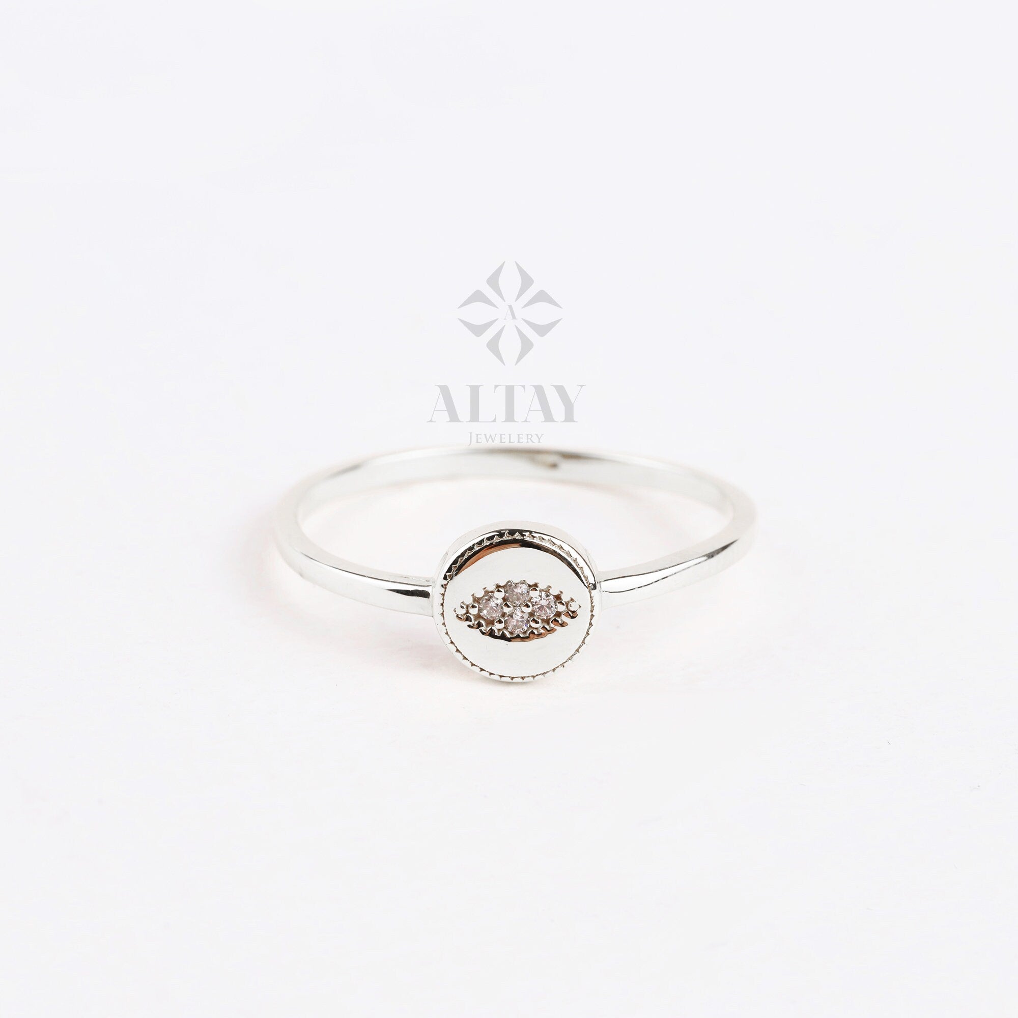 14K Gold Evil Eye Ring, Evil Eye CZ Diamond Band Ring, Hamsa Ring, Ring for Women, Third Eye Ring, Delicate Pinky Protection Ring