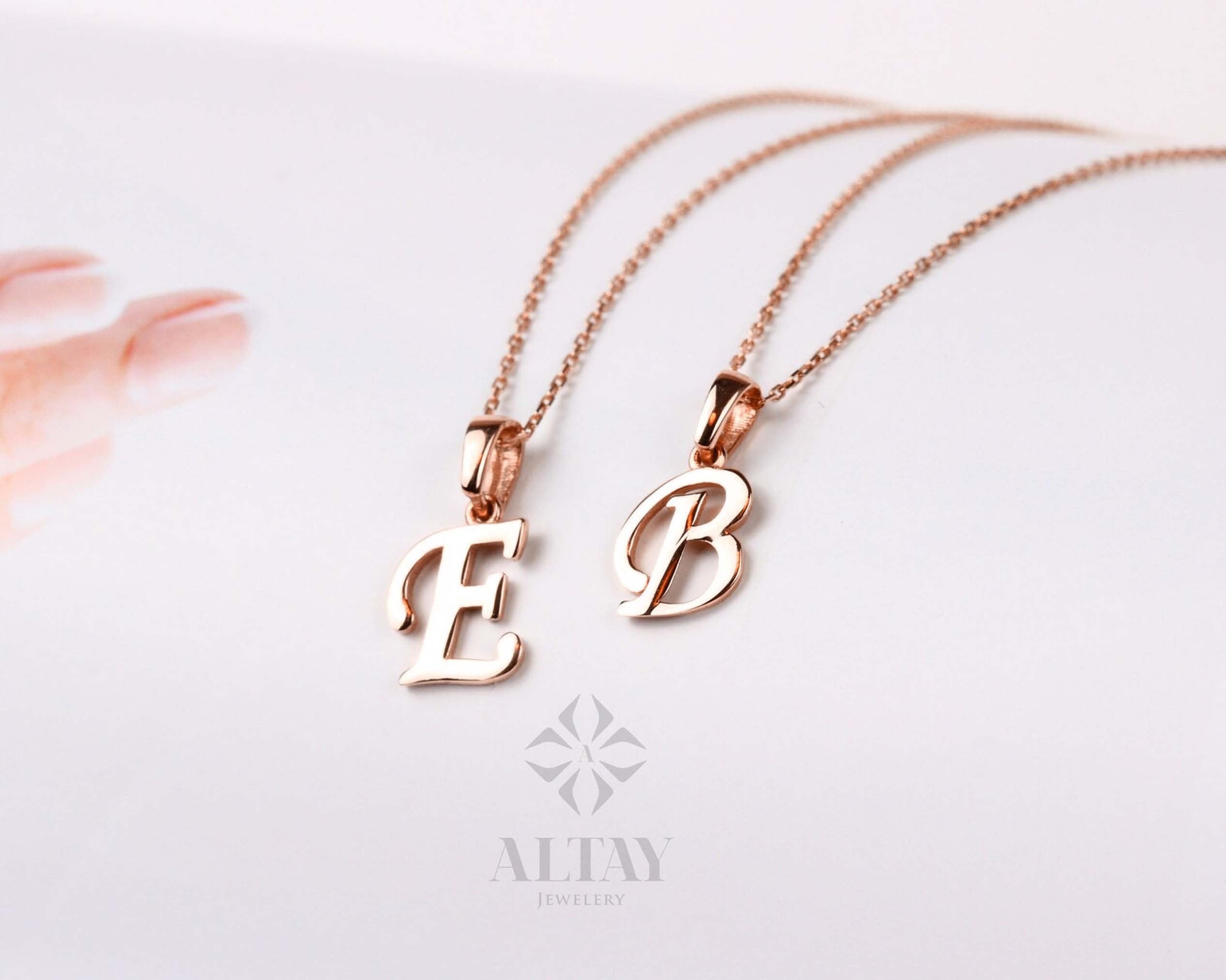 14K Gold Cursive Initial Necklace, Initial Charm Letter Necklace, Personalized Initial Necklace, Alphabet Script Necklace, Christmas Gift