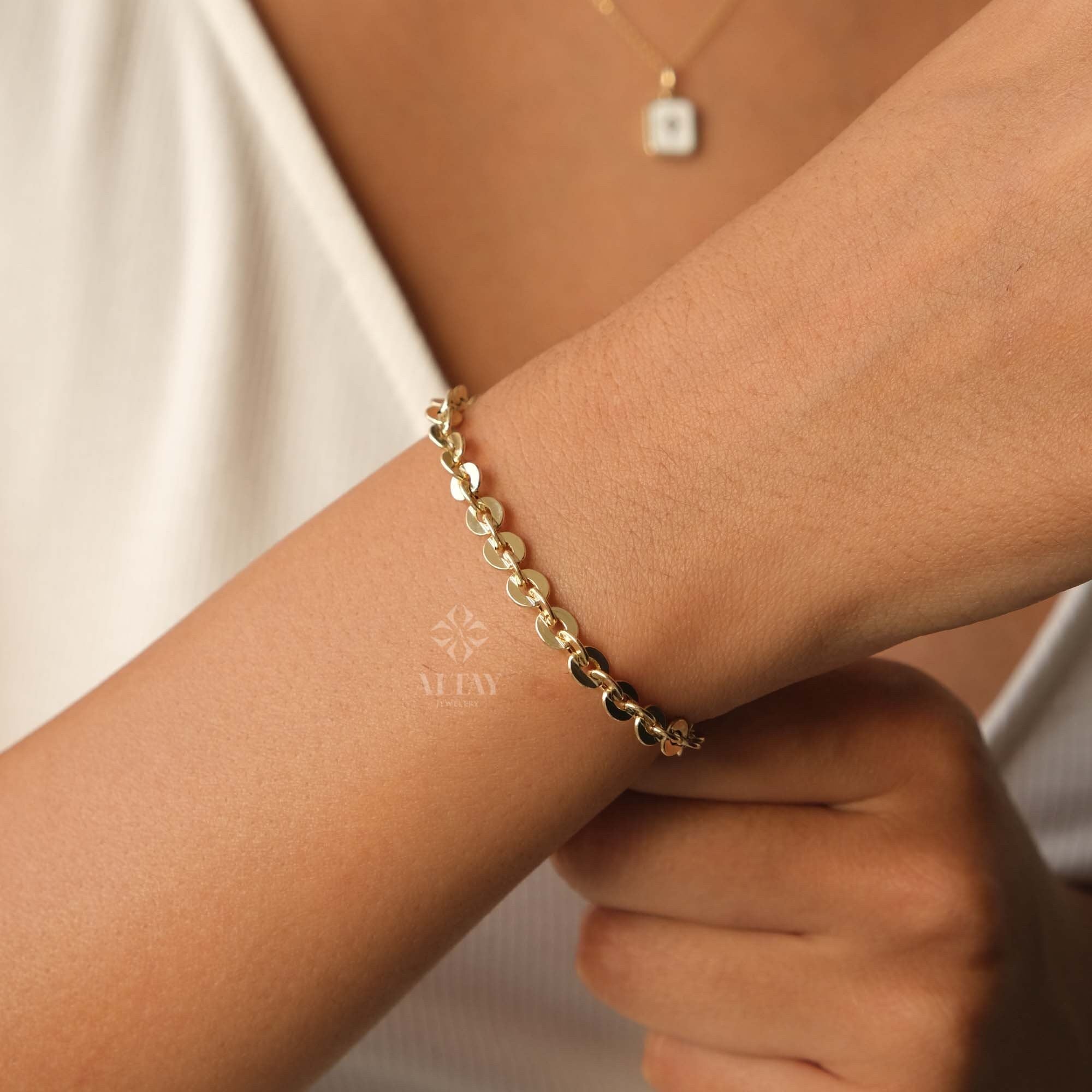 14K Gold Chain Bracelet, Rolo Chain Bracelet, Oval Links Bracelet, Chunky Chain Bracelet, Cable Chain Bracelet, Women Stacking Bracelet