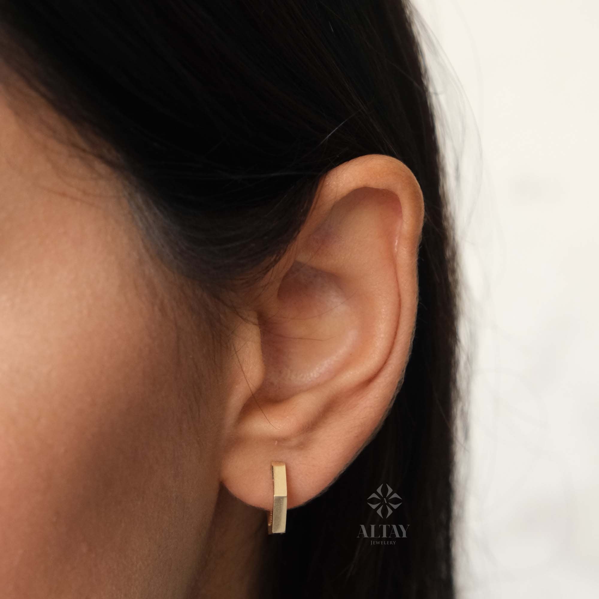14K Gold Hoop Earring, 12mm Hexagon Gold Hoops, Geometric Gold Earrings, Dainty Hoops Huggies, Tiny Everyday Earrings, Shiny Finish Earrings