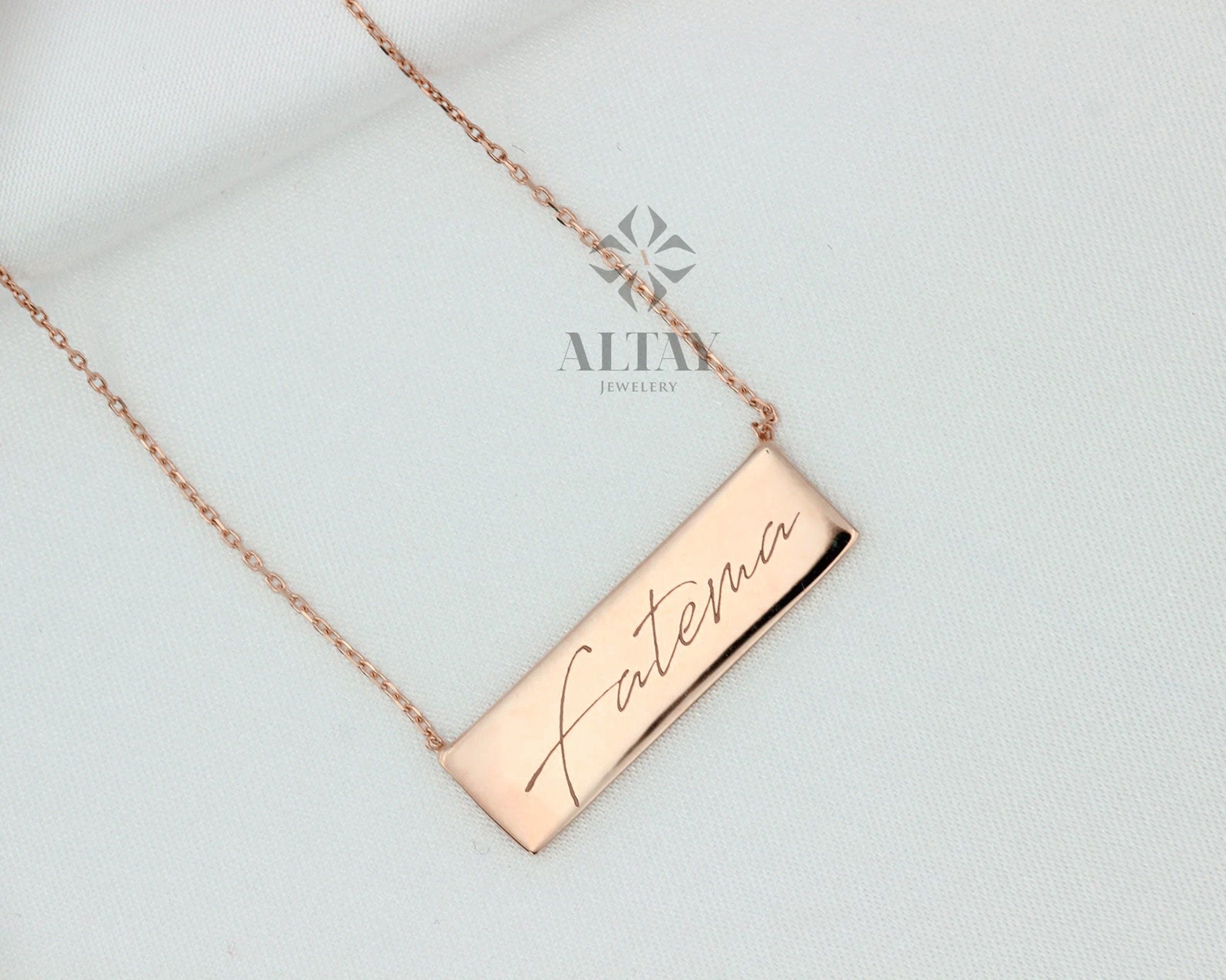 Bar Name Tag Necklace, 14K Solid Gold, Customize Personalized Necklace Bar, Gift For Her, Horizontal Bar Stamped, Engraved Necklace, Fashion