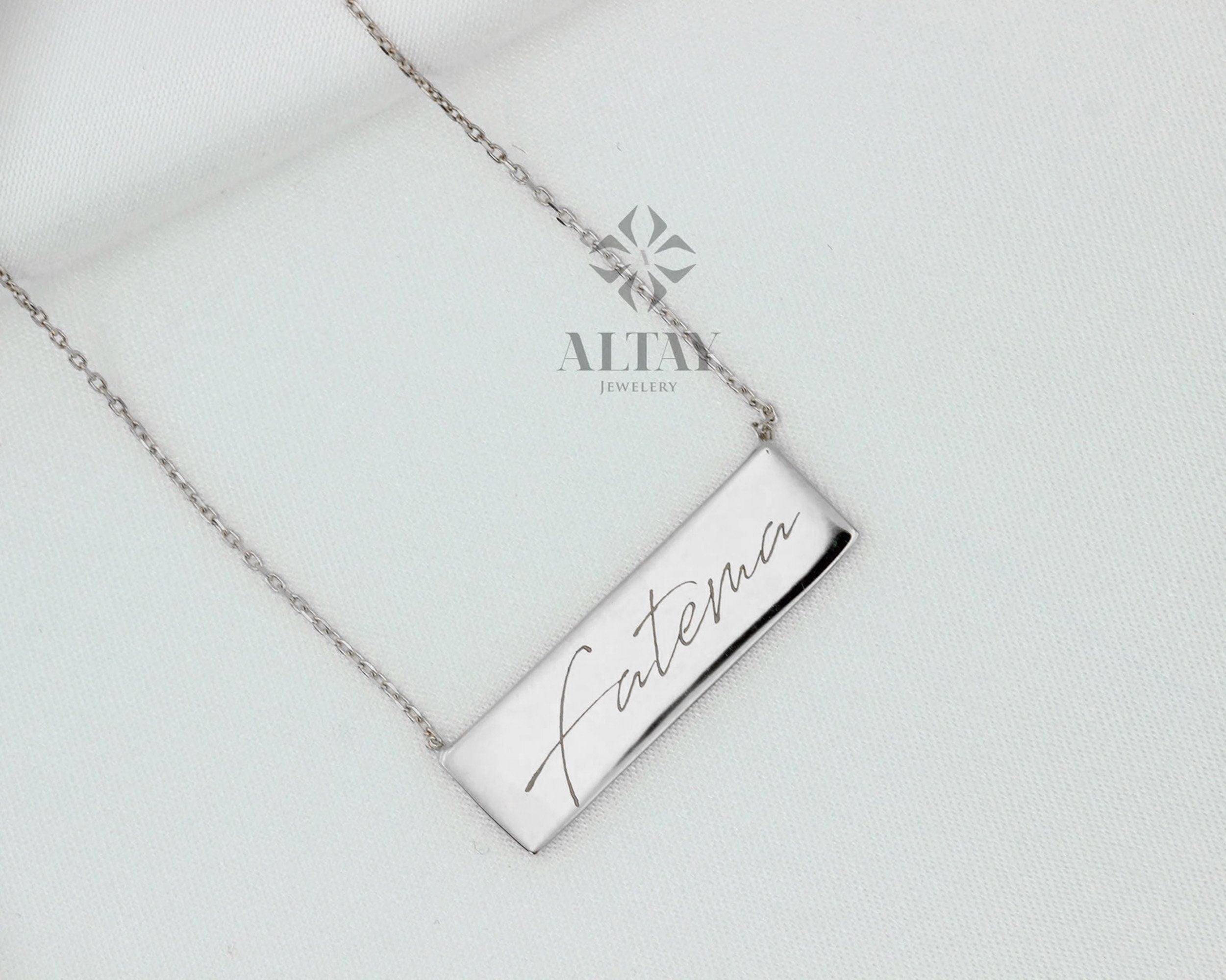Bar Name Tag Necklace, 14K Solid Gold, Customize Personalized Necklace Bar, Gift For Her, Horizontal Bar Stamped, Engraved Necklace, Fashion