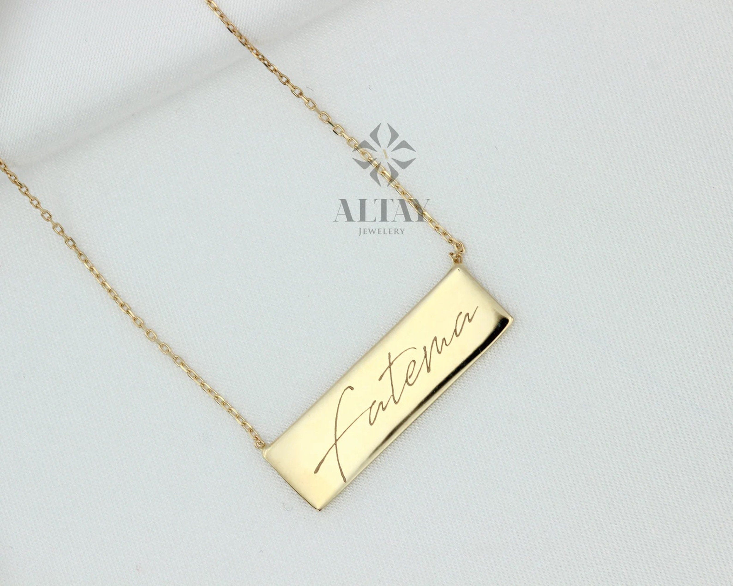 Bar Name Tag Necklace, 14K Solid Gold, Customize Personalized Necklace Bar, Gift For Her, Horizontal Bar Stamped, Engraved Necklace, Fashion