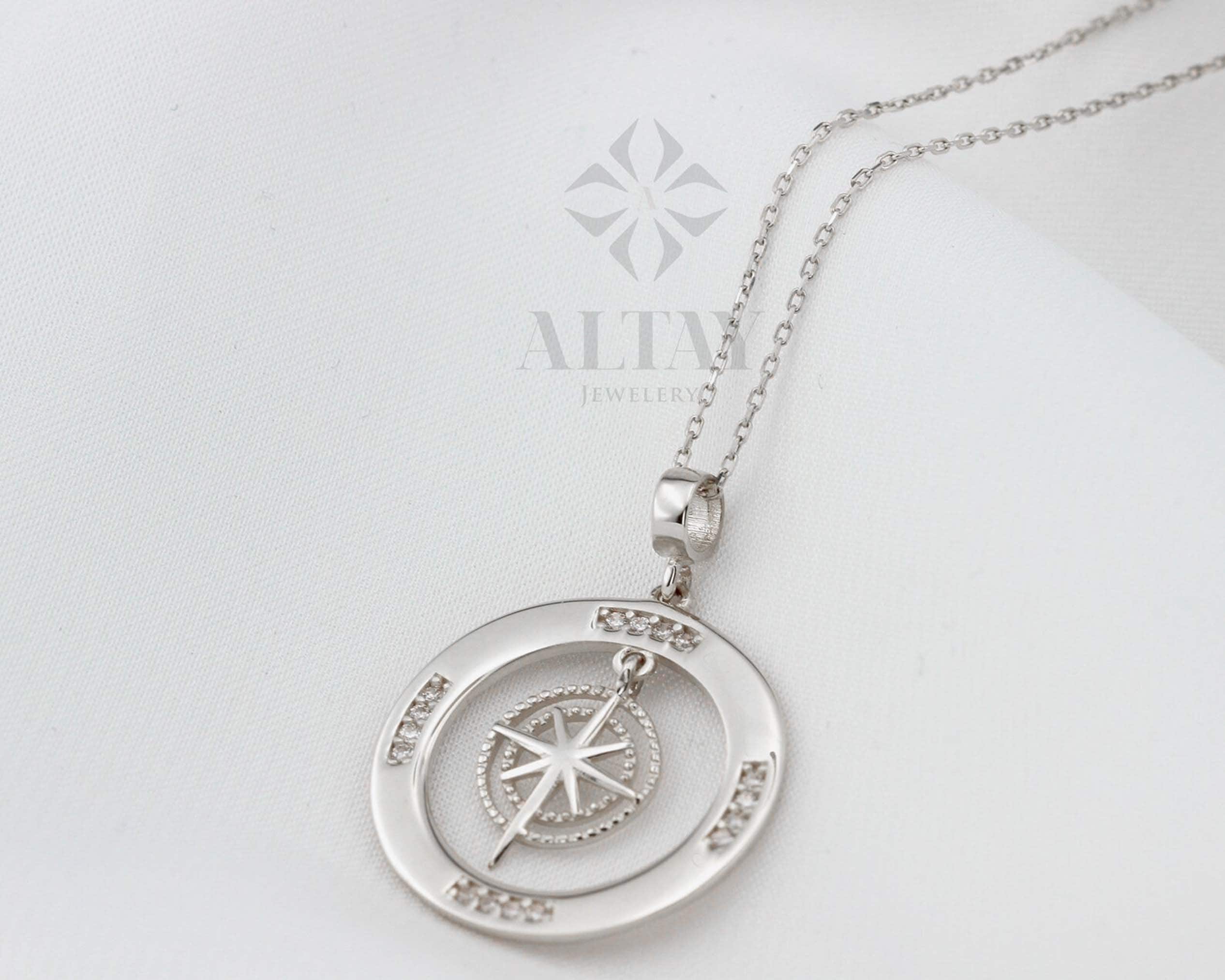 14K Gold Compass Necklace, Polaris Necklace, Travel Necklace, Personalized Compass, Custom North Star Pendant, Celestial Charm Necklace