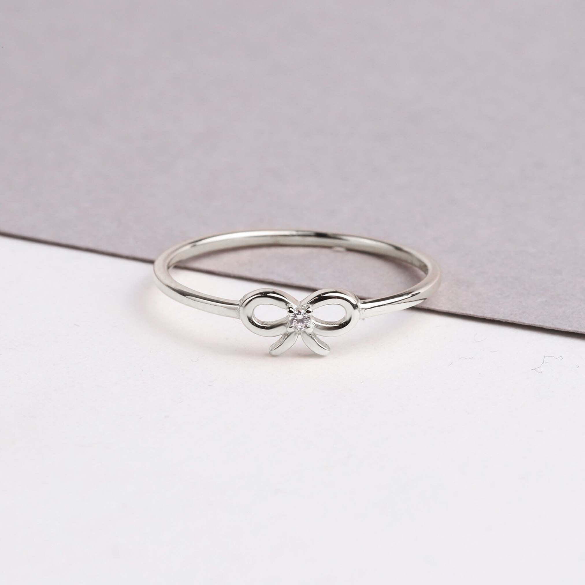 14K Gold Ribbon Ring, Bow Tie Band Ring, Dainty Love Knot Ring, Minimal Promise Ring, Index Finger Ring, Gold Infinity Bow Knot Ring