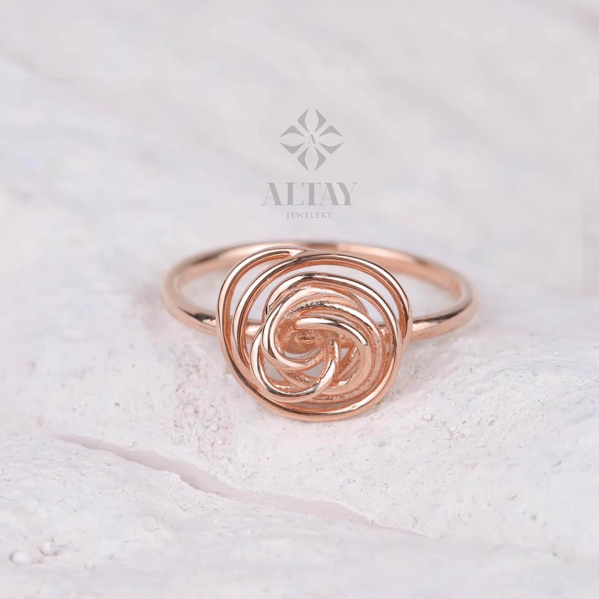 14K Gold Spiral Ring, Wire Rose Flower Ring, Swirl Rose Ring, Wrapped Wire Rose Band, Thin Wire Gold Ring, Handmade Stackable Ring