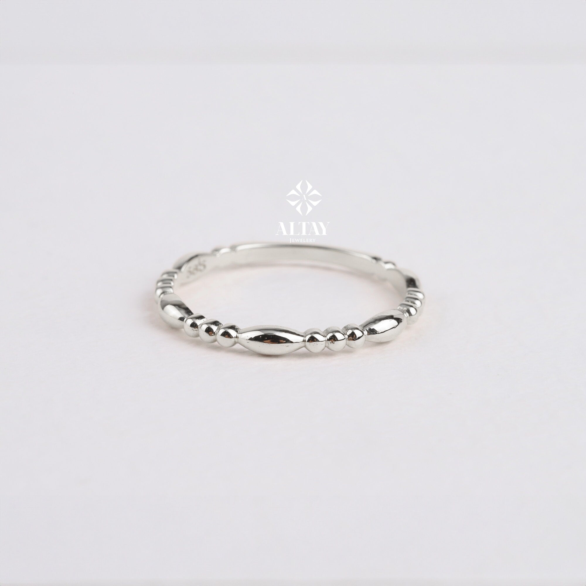 14K Gold Ball Ring, Beaded Knuckle Band, Tiny Bead Ring, Minimalist Stacking Ring, Oval Bead Eternity Ring, Dainty Wedding Ring, Drop Shape