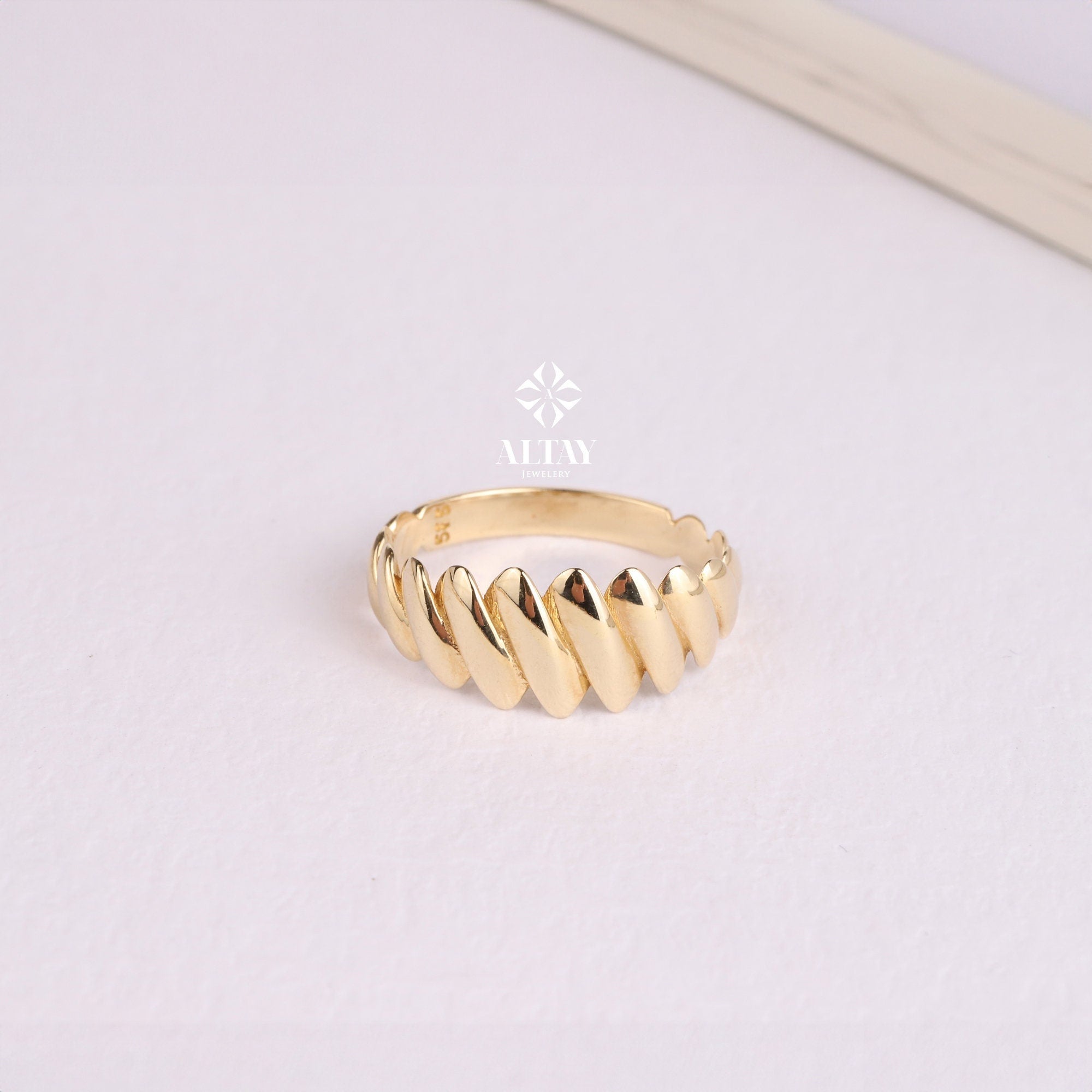 14K Gold Croissant Ring, Dome Croissant Ring, Chunky Bubble Ring, Braided Dome Stacking Ring, Twisted Rope Ring, Thick Statement Ring