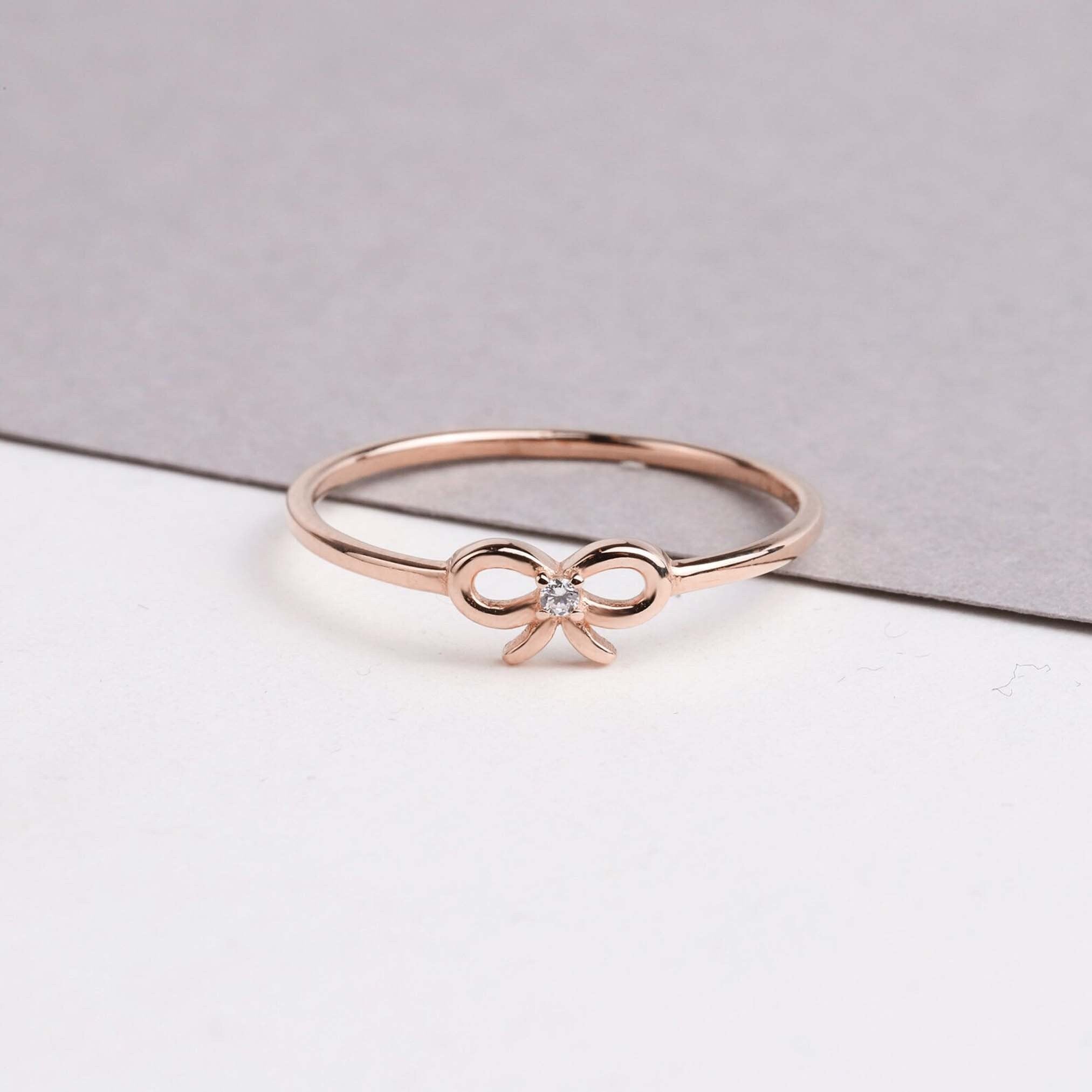 14K Gold Ribbon Ring, Bow Tie Band Ring, Dainty Love Knot Ring, Minimal Promise Ring, Index Finger Ring, Gold Infinity Bow Knot Ring