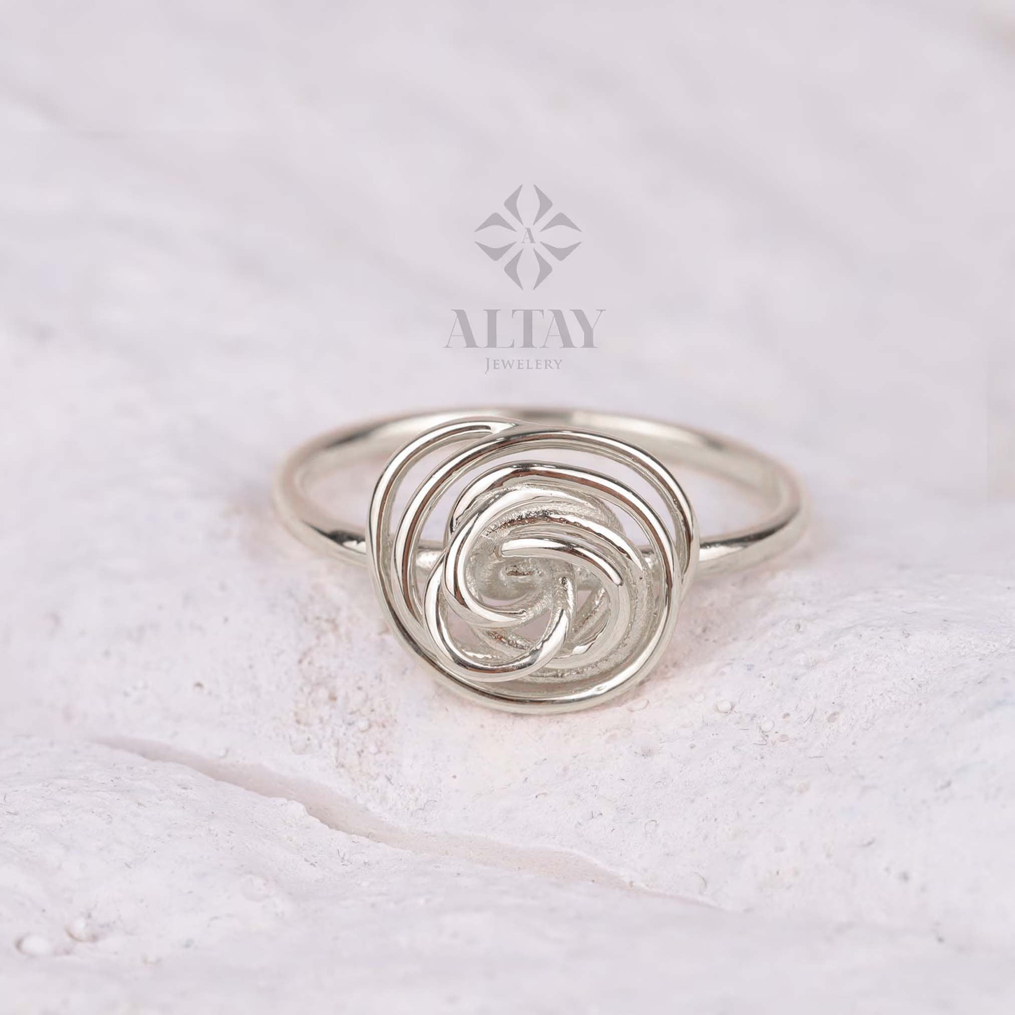 Dainty 14K Gold Swirl Ring, Rose Flower Inspired Design