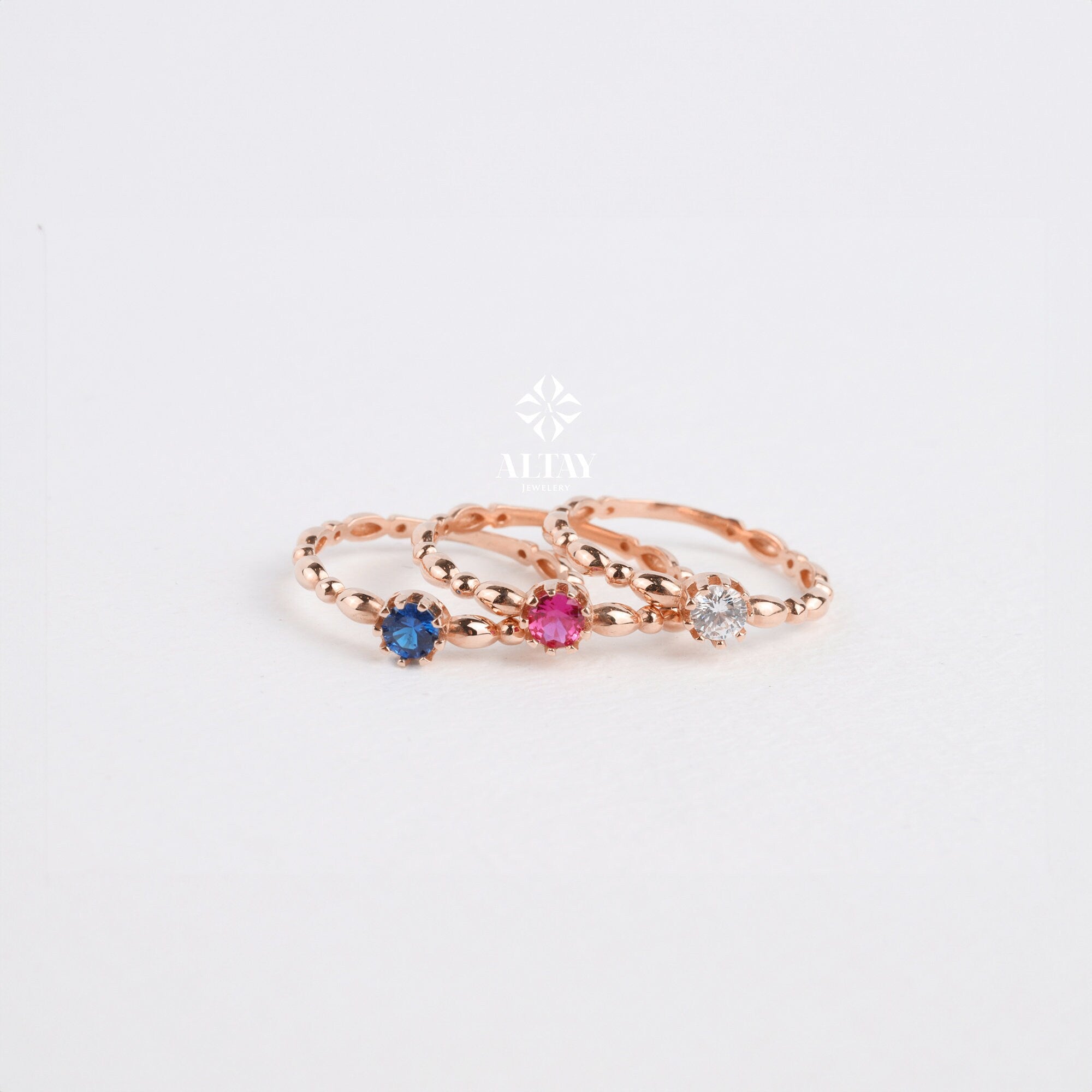 14K Gold Engagement Ring, Solitaire Gold Ring, Art Deco Band Ring, Promise Ring, Birthstone Ring, Stacking Bridal Ring, Beaded Gold Ring