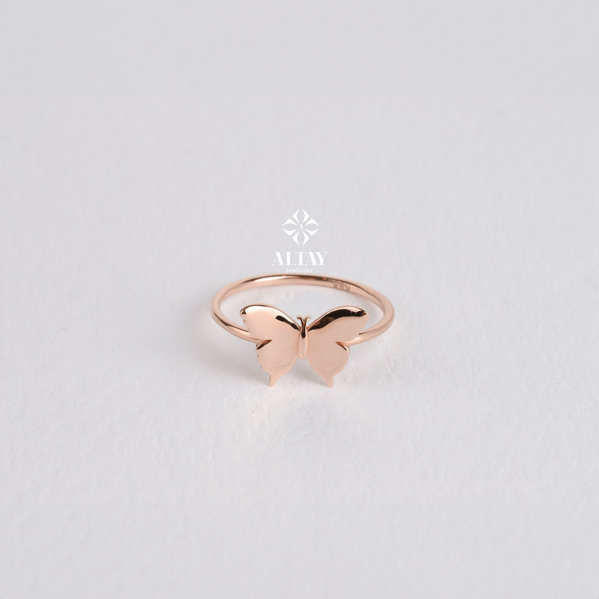 14K Gold Butterfly Ring, Tiny Princess Ring, Delicate Stacking Ring, Good Luck Gift, Animal Jewelry, Birthday For Mom, Valentines Day